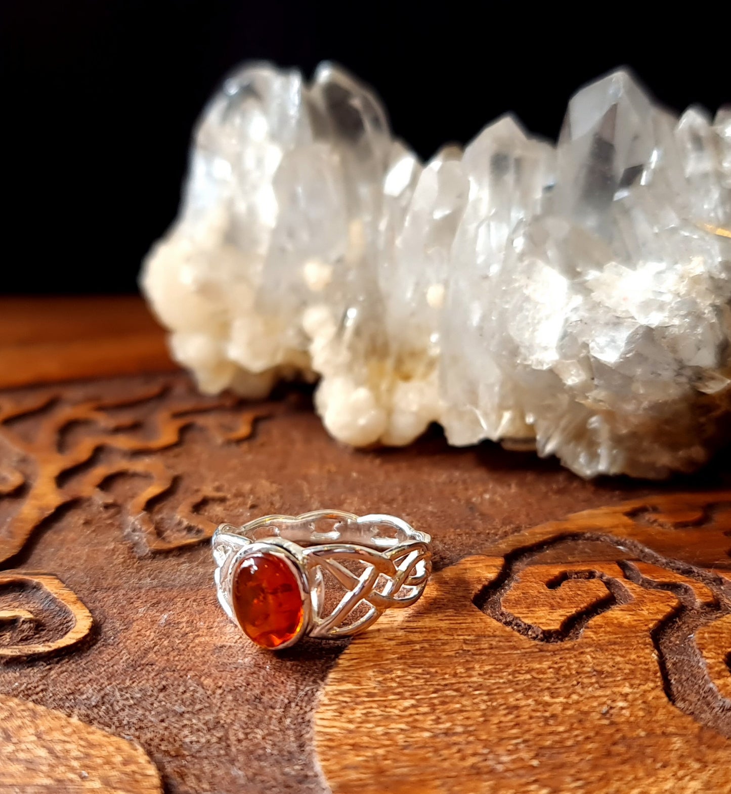 Sterling Silver Celtic Knot with Baltic Amber Ring