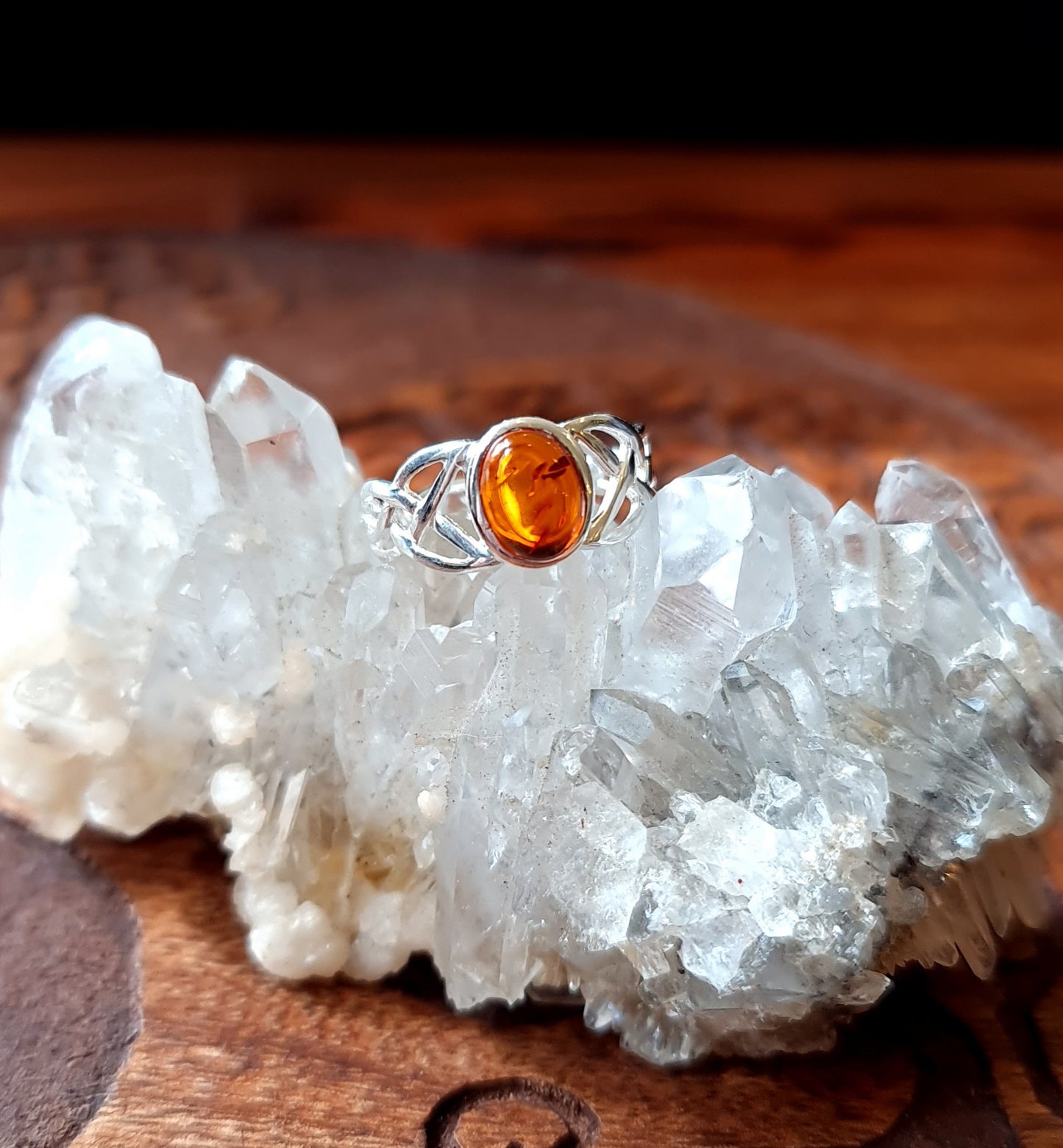 Sterling Silver Celtic Knot with Baltic Amber Ring