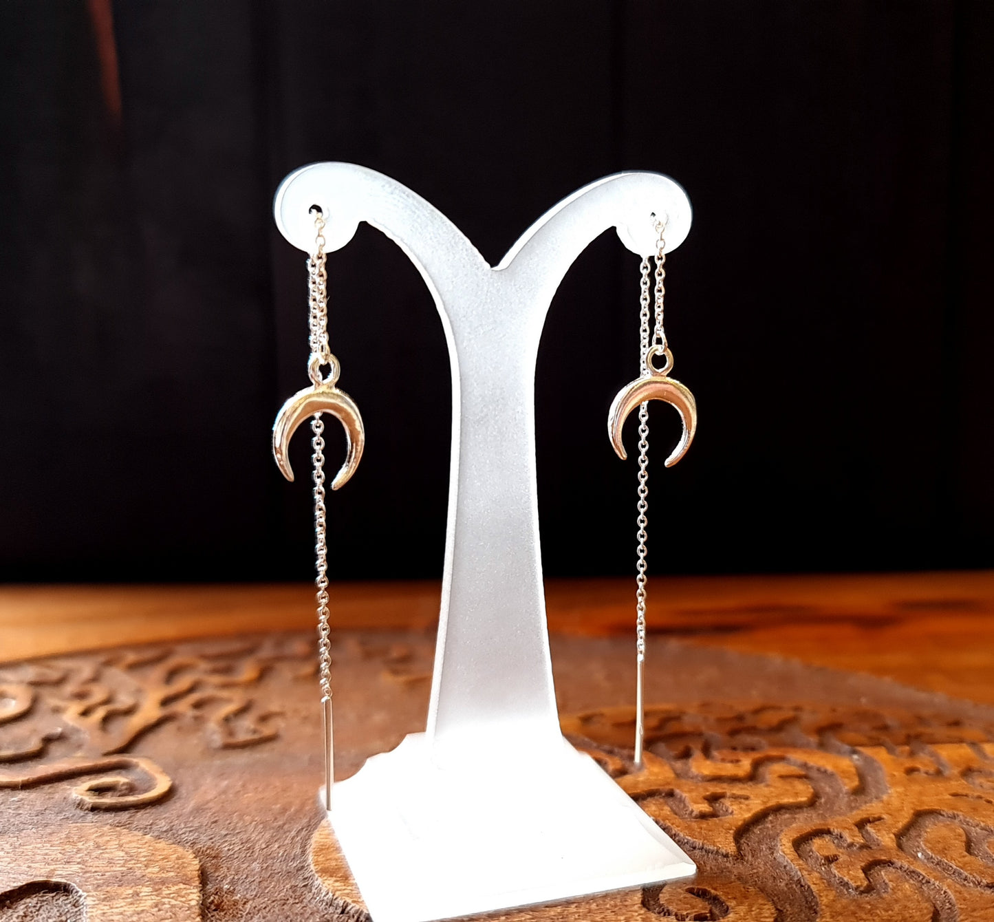 Sterling Silver Crescent Moon Threader Earrings