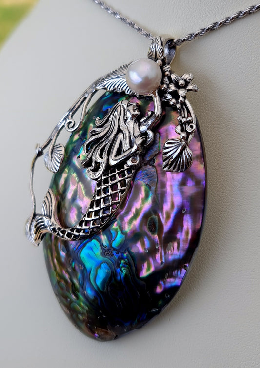 Mermaid Pendant Sterling Silver & Paua