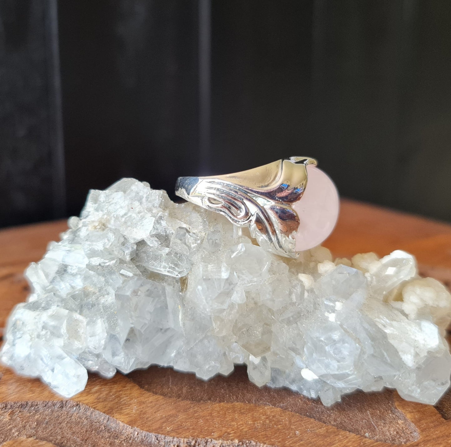 Rose Quartz Sterling Silver Leaf Ring