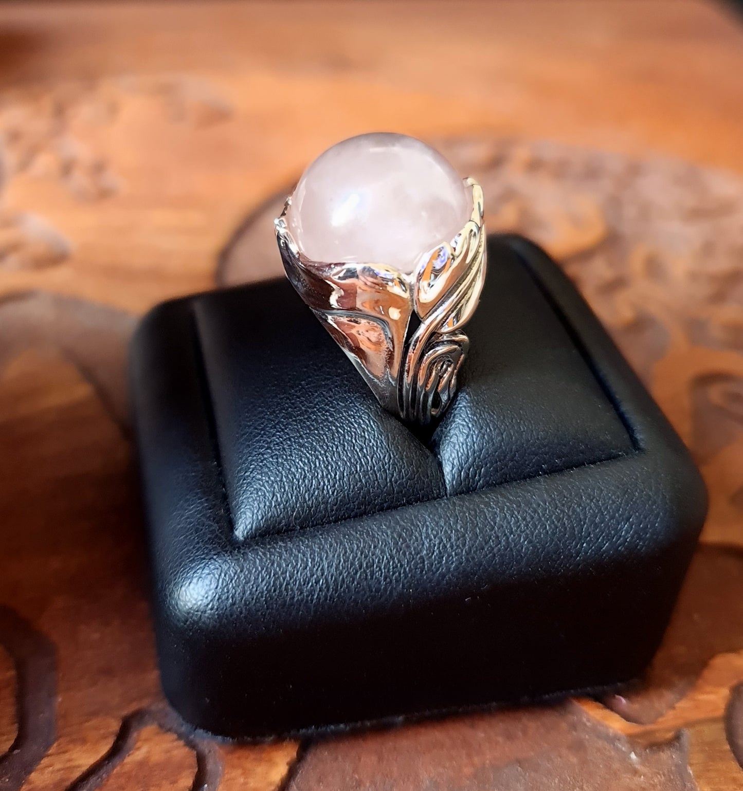Rose Quartz Sterling Silver Leaf Ring