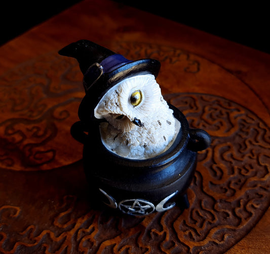 Snowy Owl in Cauldron Resin Figure