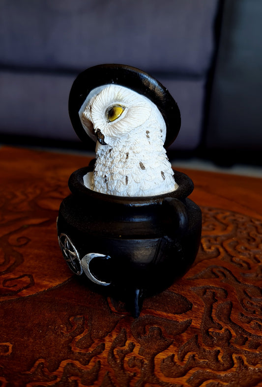 Snowy Owl in Cauldron Resin Figure