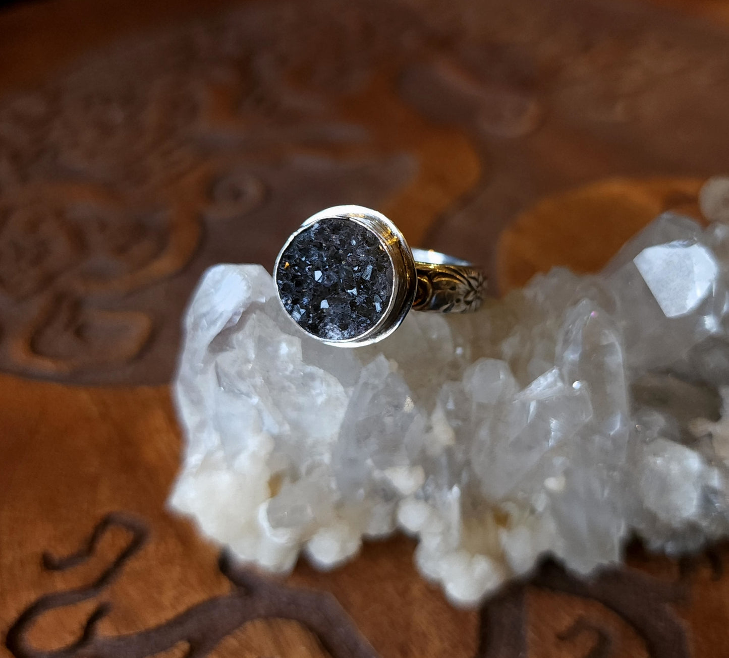 Handcrafted Amethyst Druzy Sterling Silver Ring - Size 8.25