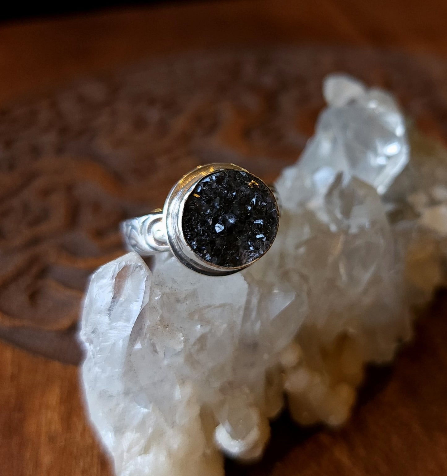 Handcrafted Amethyst Druzy Sterling Silver Ring - Size 8.25