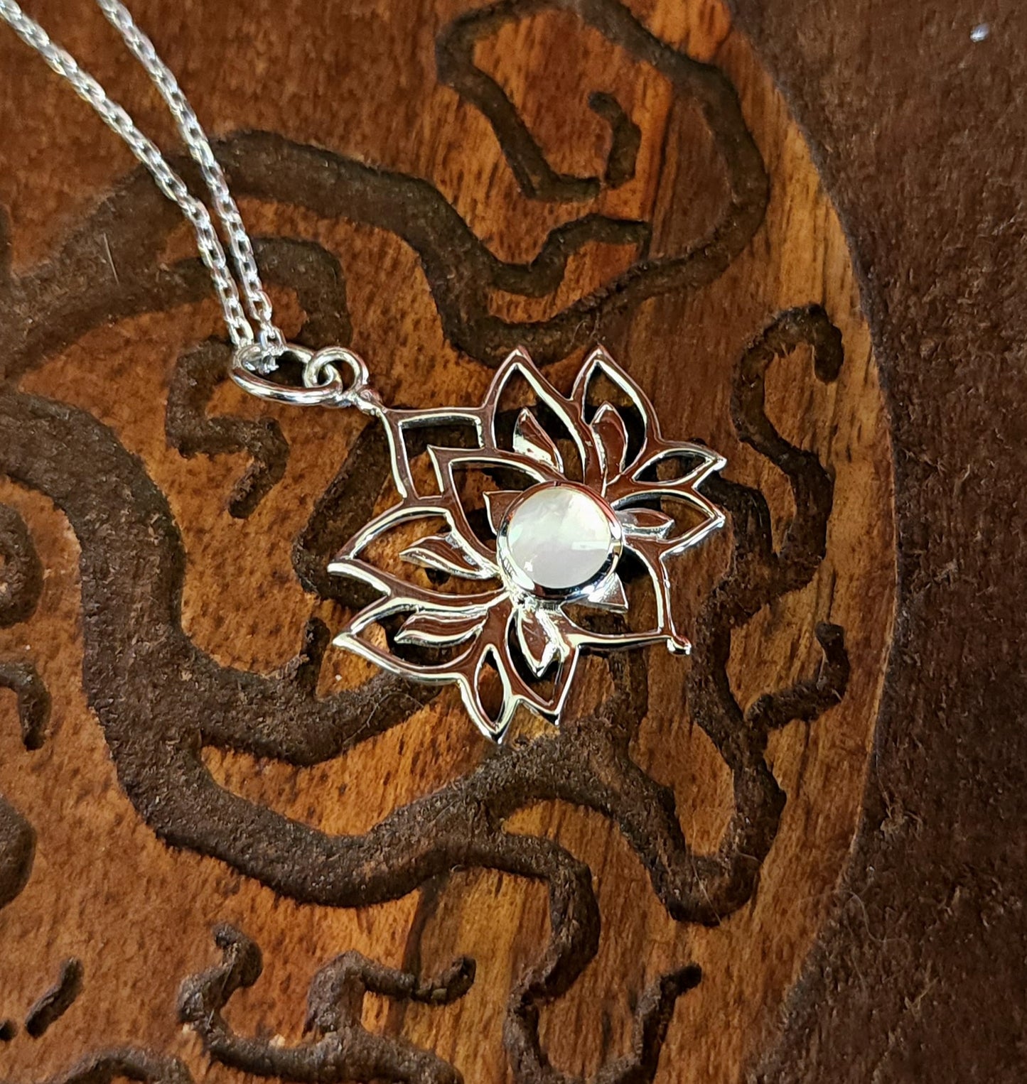 Sterling Silver Lotus Pendant with Mother of Pearl