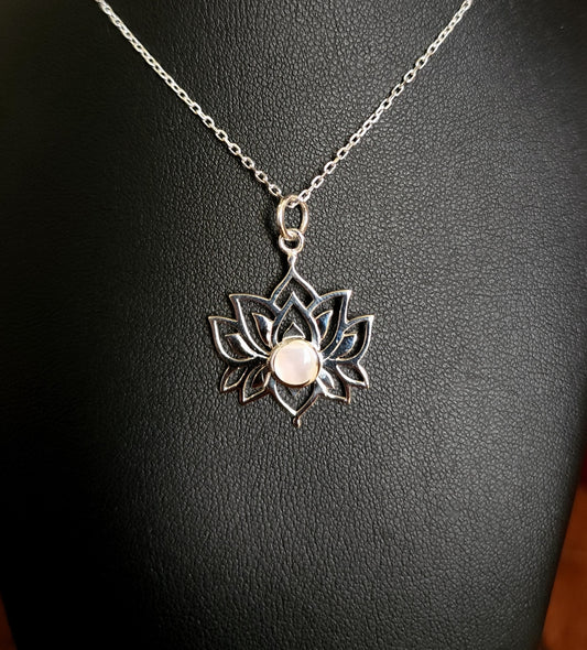 Sterling Silver Lotus Pendant with Mother of Pearl