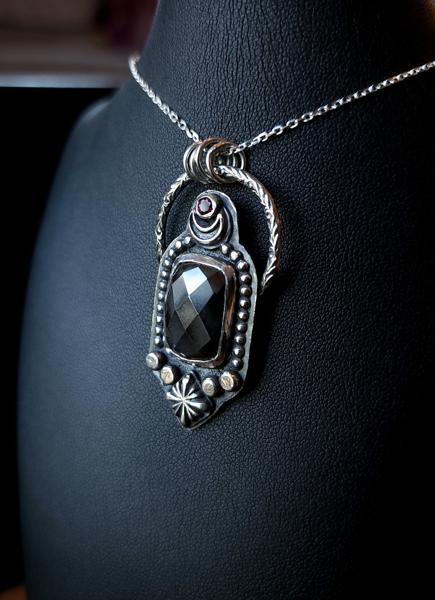 Handcrafted Hematite Talisman Sterling Silver Pendant