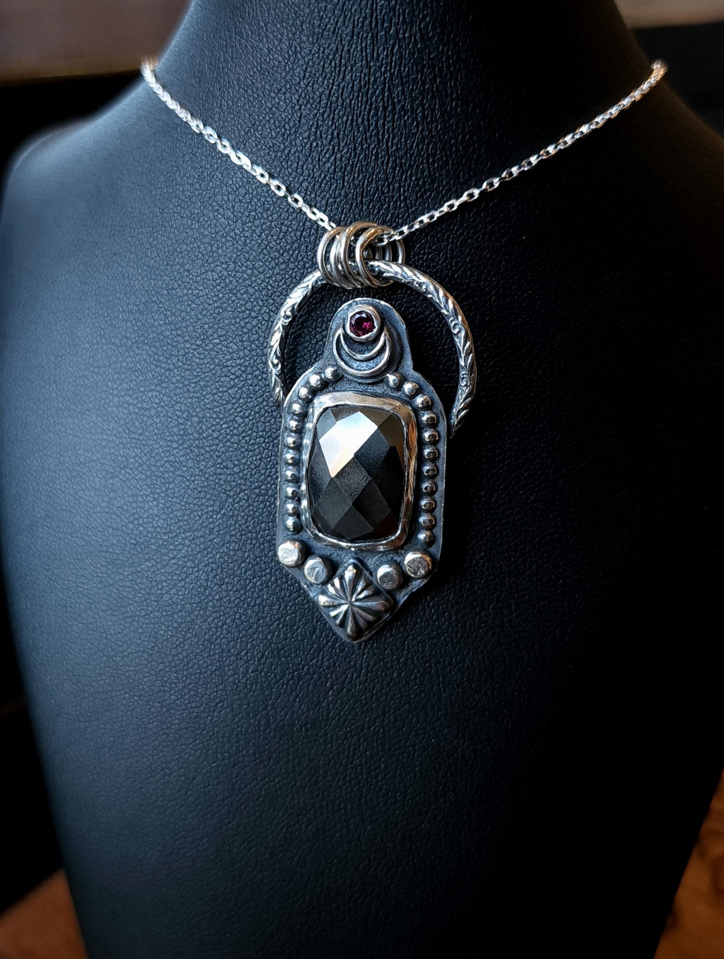 Handcrafted Hematite Talisman Sterling Silver Pendant