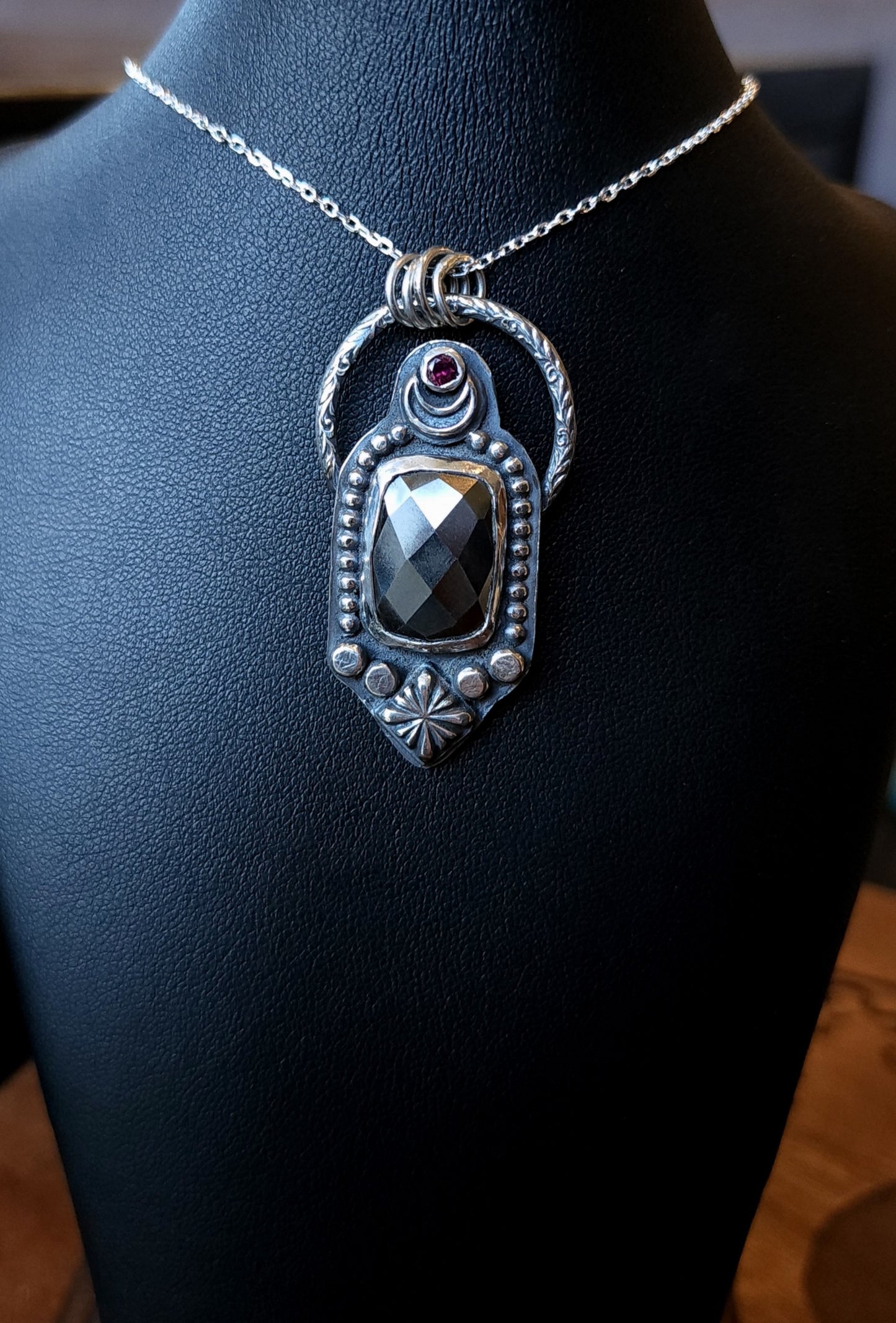 Handcrafted Hematite Talisman Sterling Silver Pendant