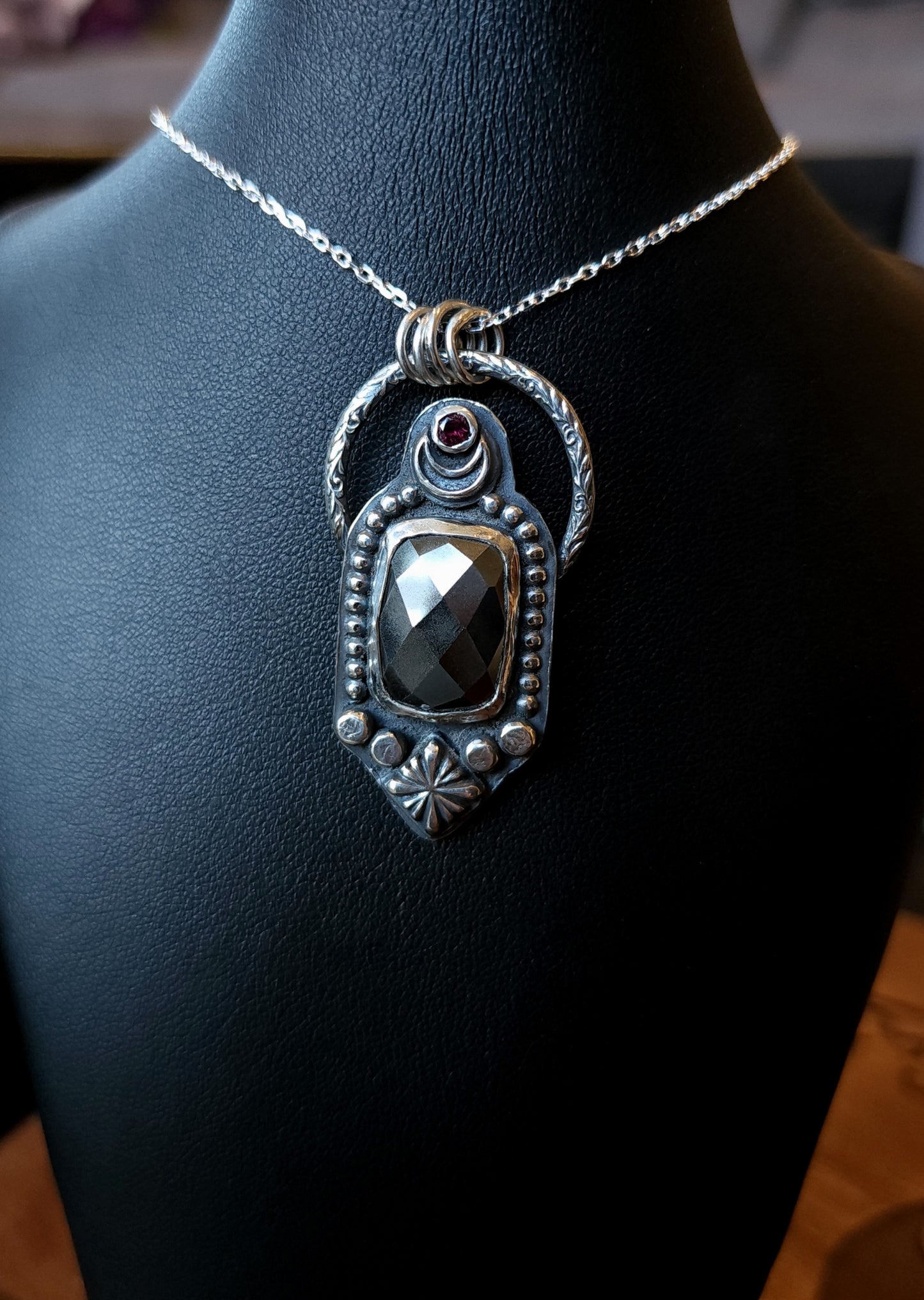 Handcrafted Hematite Talisman Sterling Silver Pendant