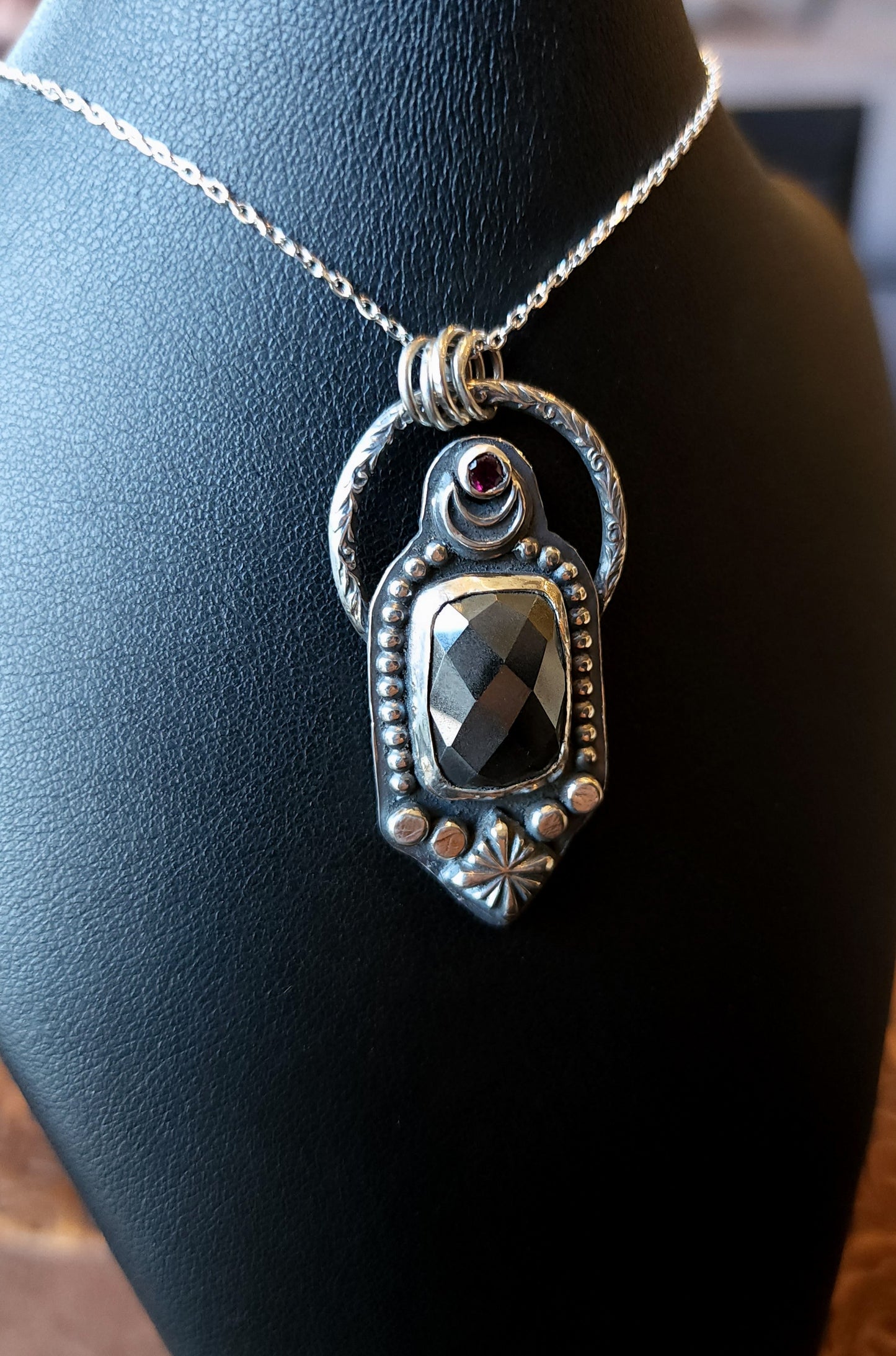 Handcrafted Hematite Talisman Sterling Silver Pendant