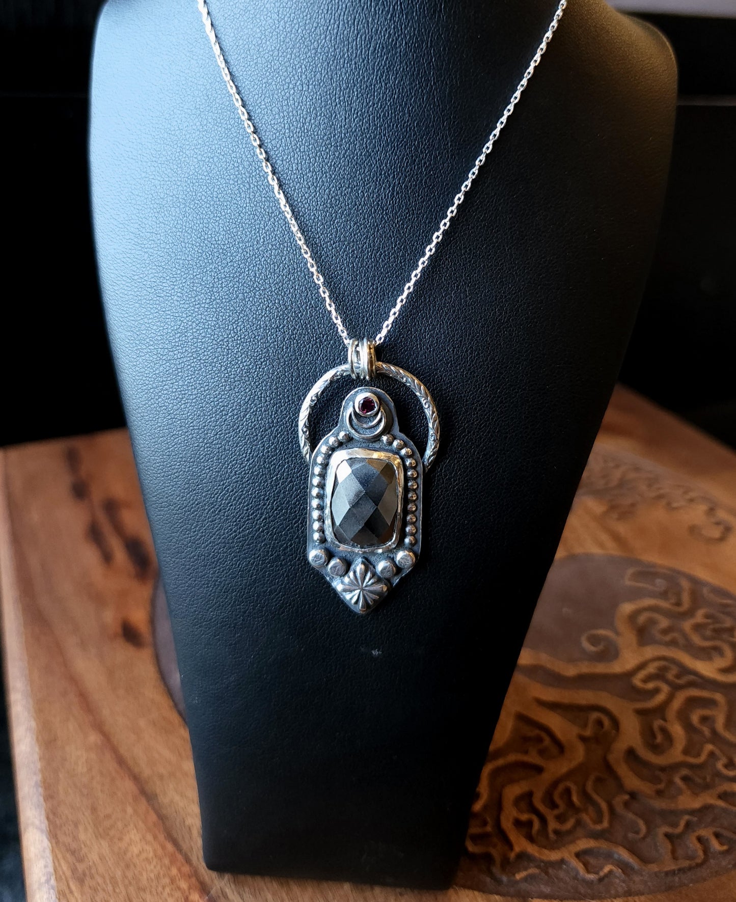 Handcrafted Hematite Talisman Sterling Silver Pendant