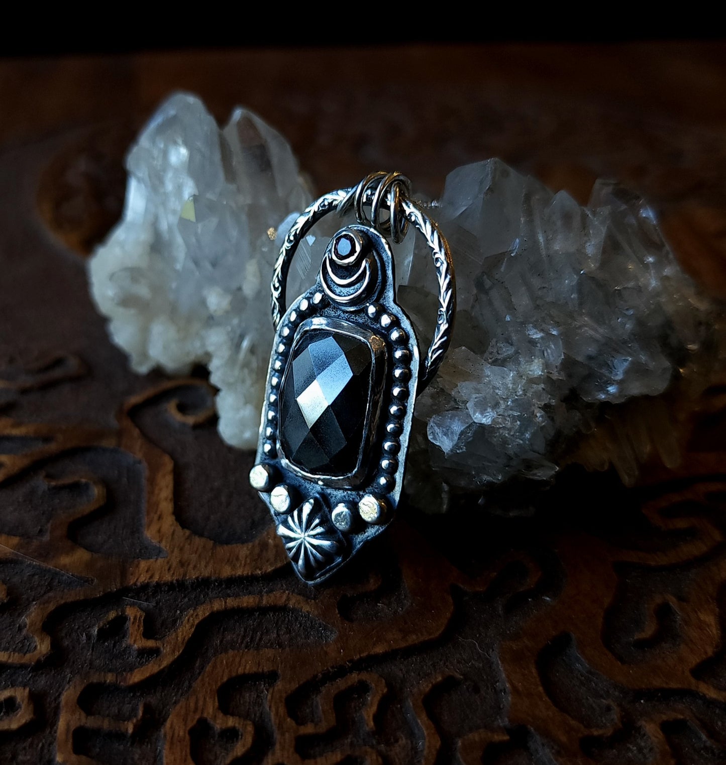 Handcrafted Hematite Talisman Sterling Silver Pendant