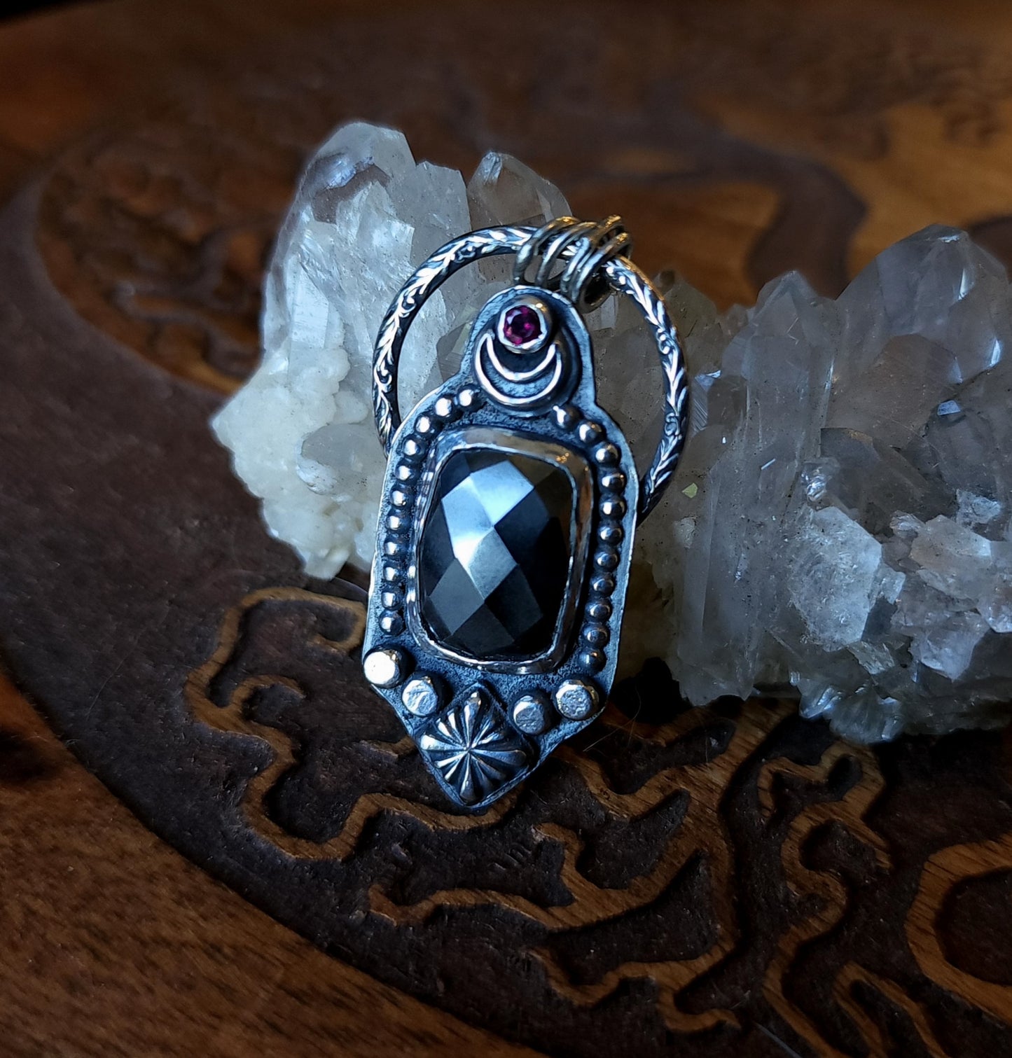 Handcrafted Hematite Talisman Sterling Silver Pendant