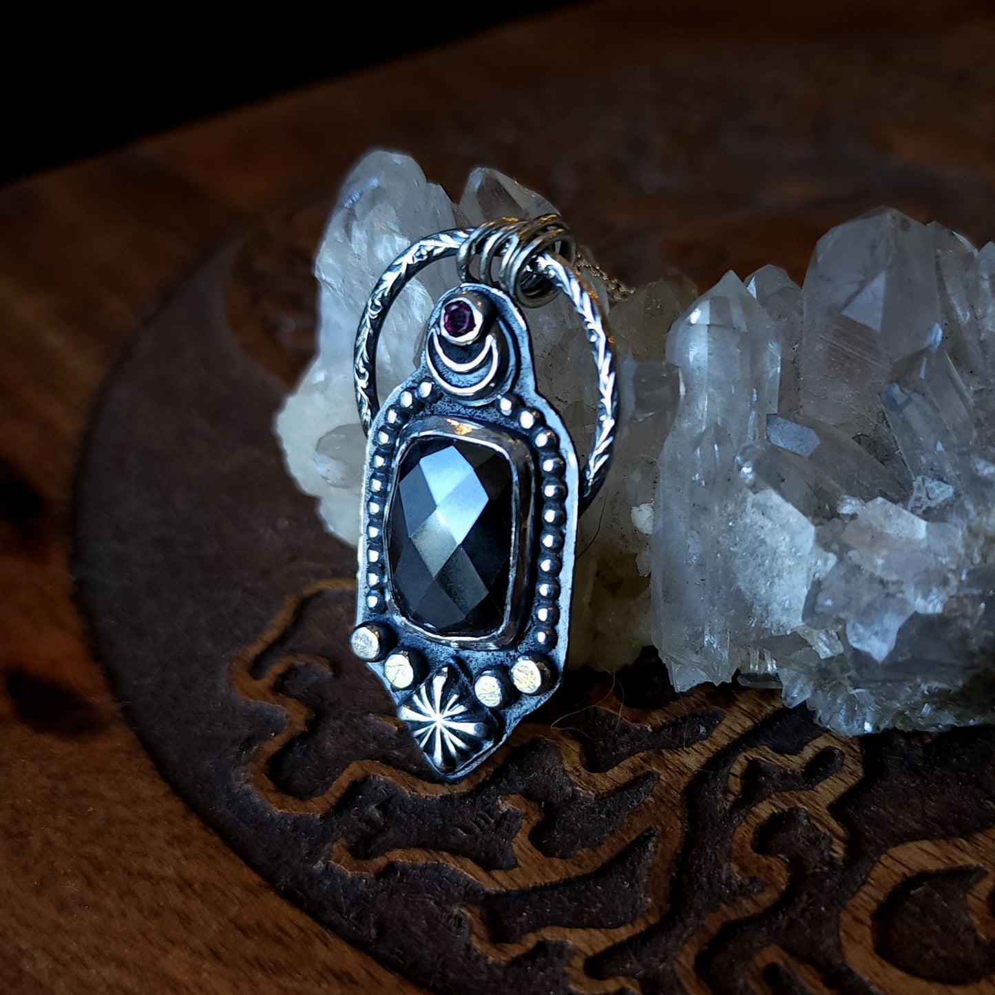 Handcrafted Hematite Talisman Sterling Silver Pendant