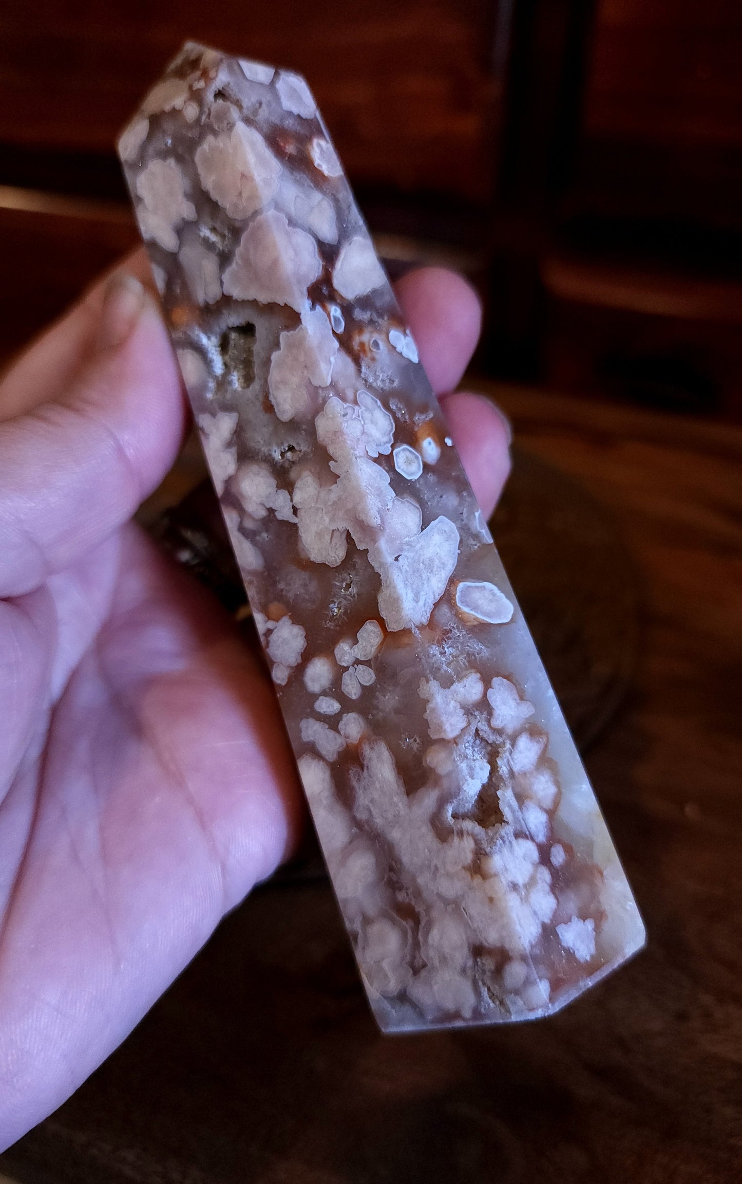 Flower Agate & Golden Healer Quartz Druzy Tower