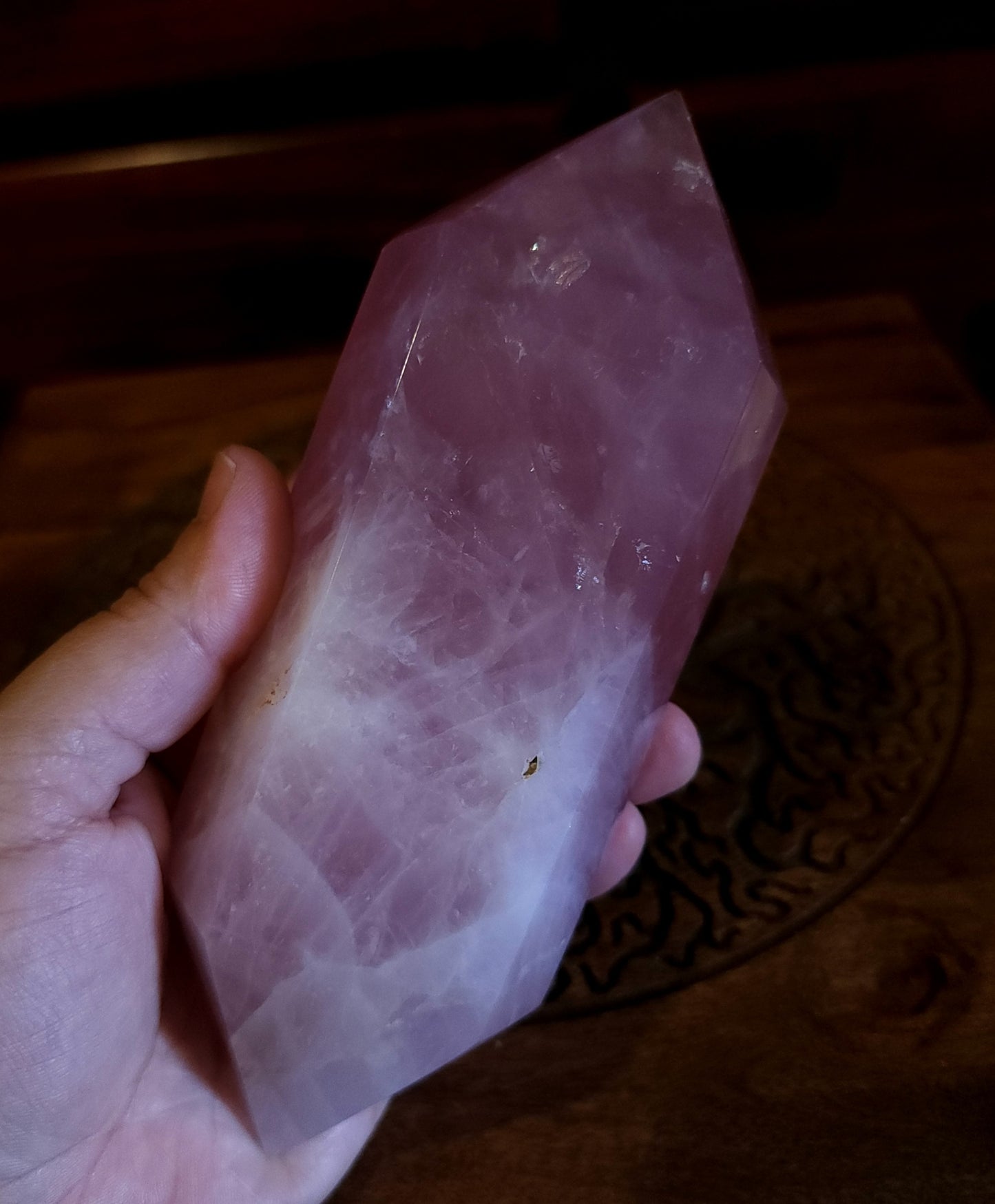 Double Terminated Chatoyant Dark Rose Quartz