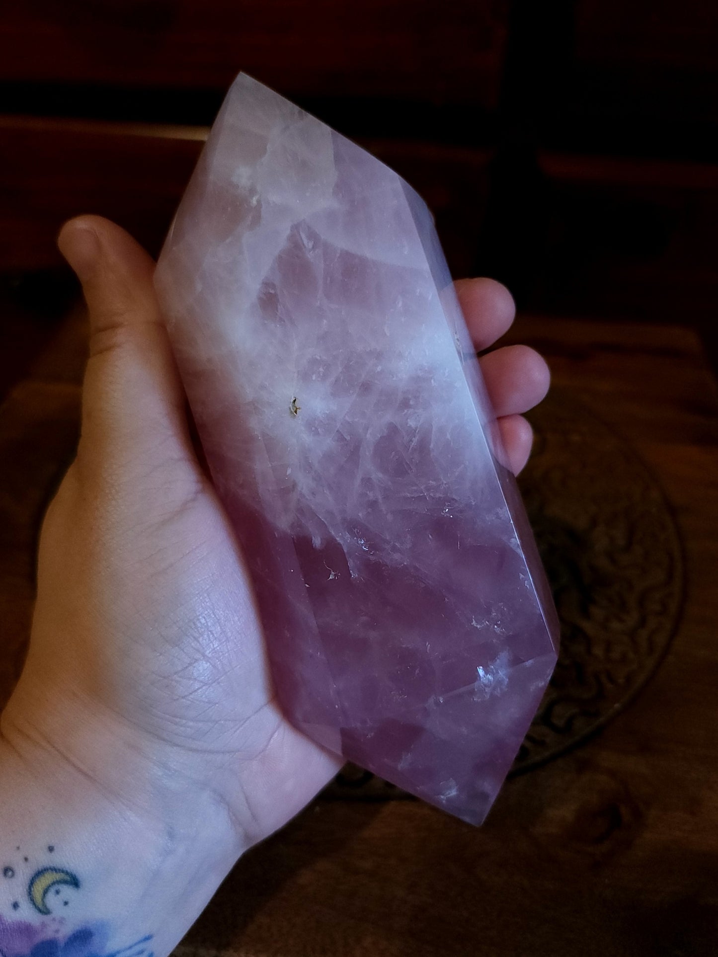 Double Terminated Chatoyant Dark Rose Quartz