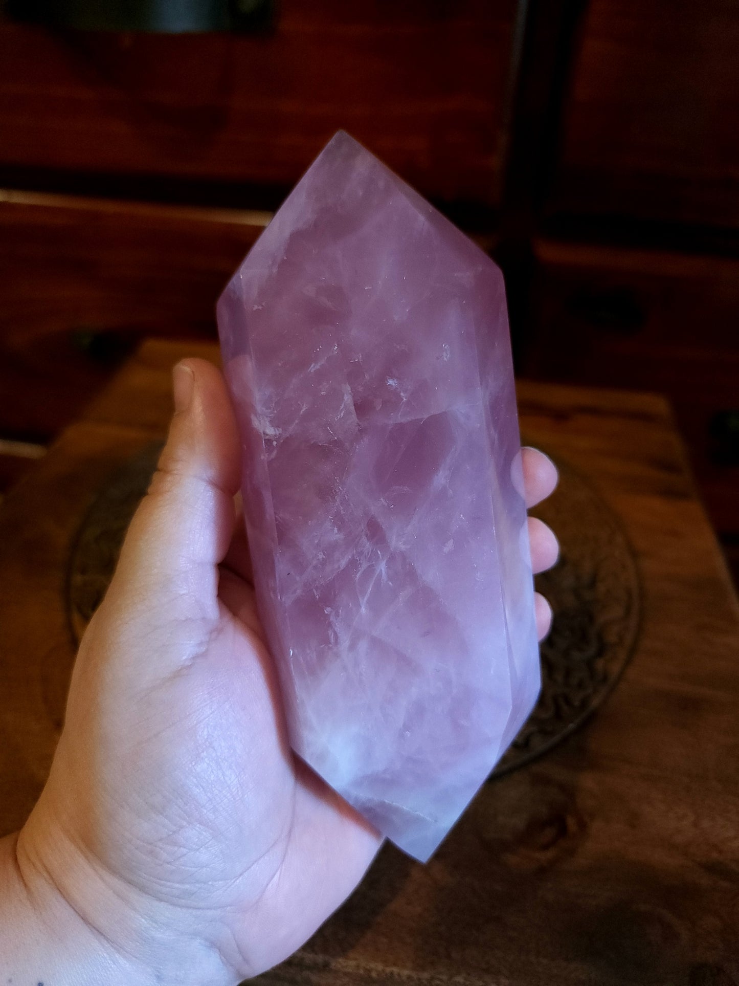 Double Terminated Chatoyant Dark Rose Quartz
