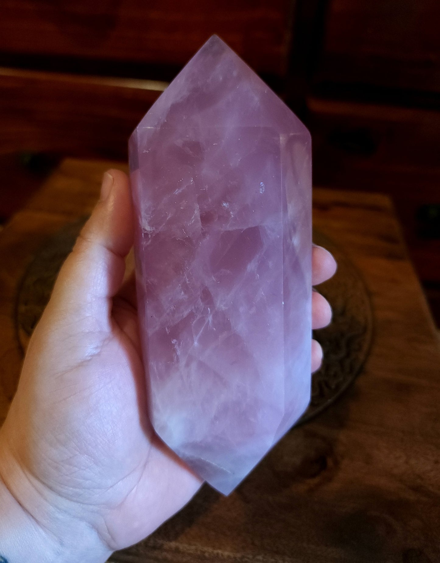 Double Terminated Chatoyant Dark Rose Quartz