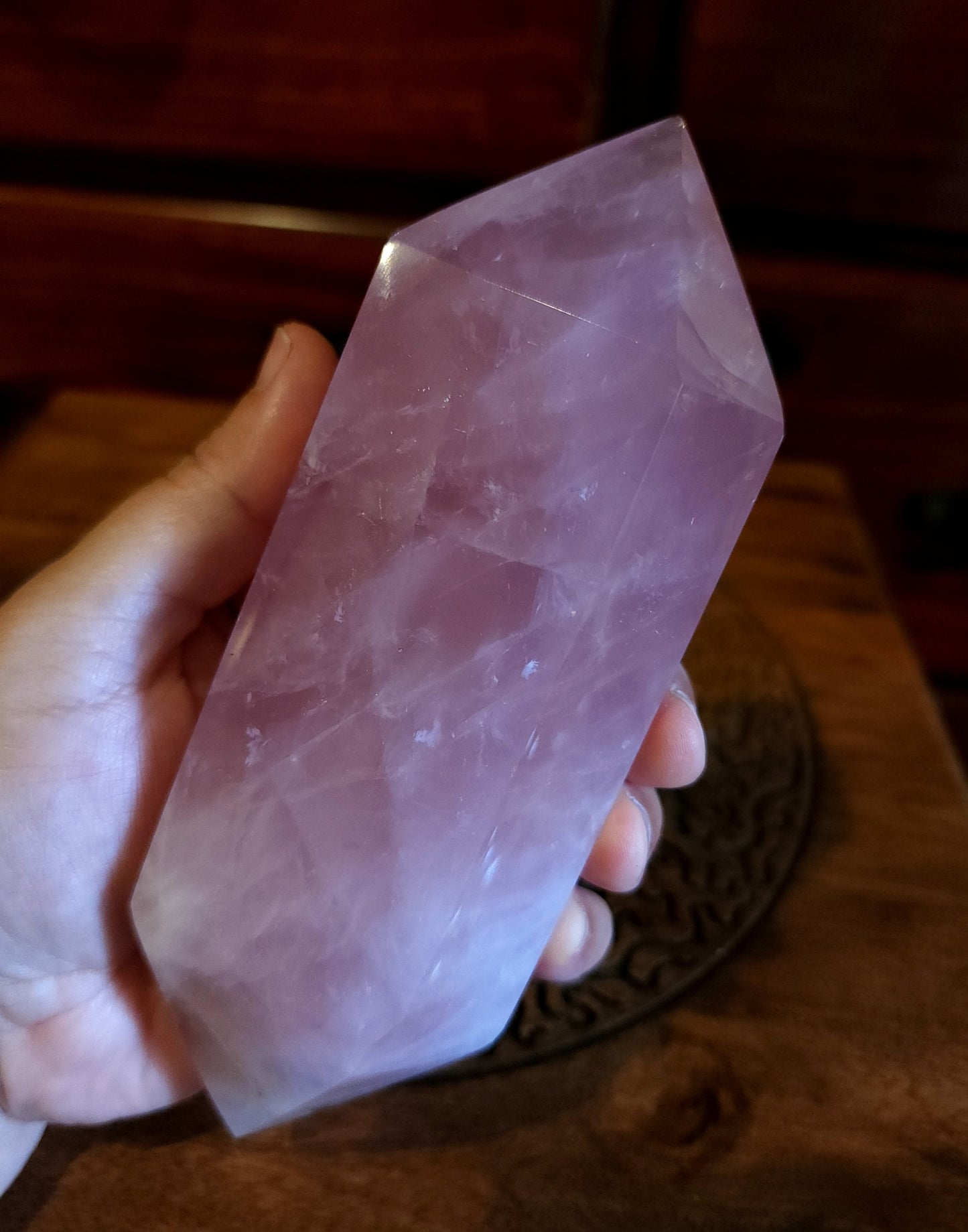 Double Terminated Chatoyant Dark Rose Quartz