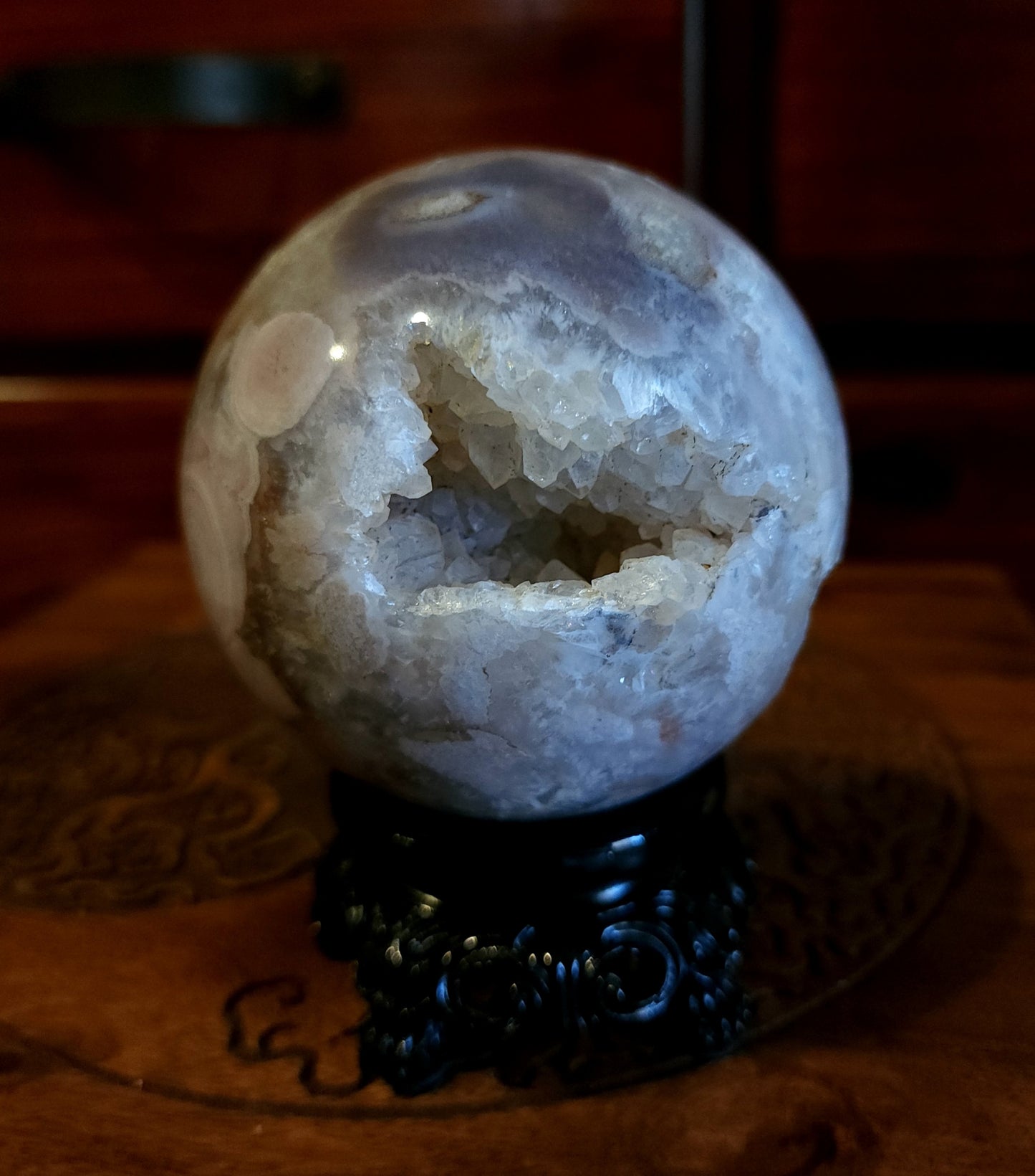 Cherry Blossom Agate Sphere with Druzy