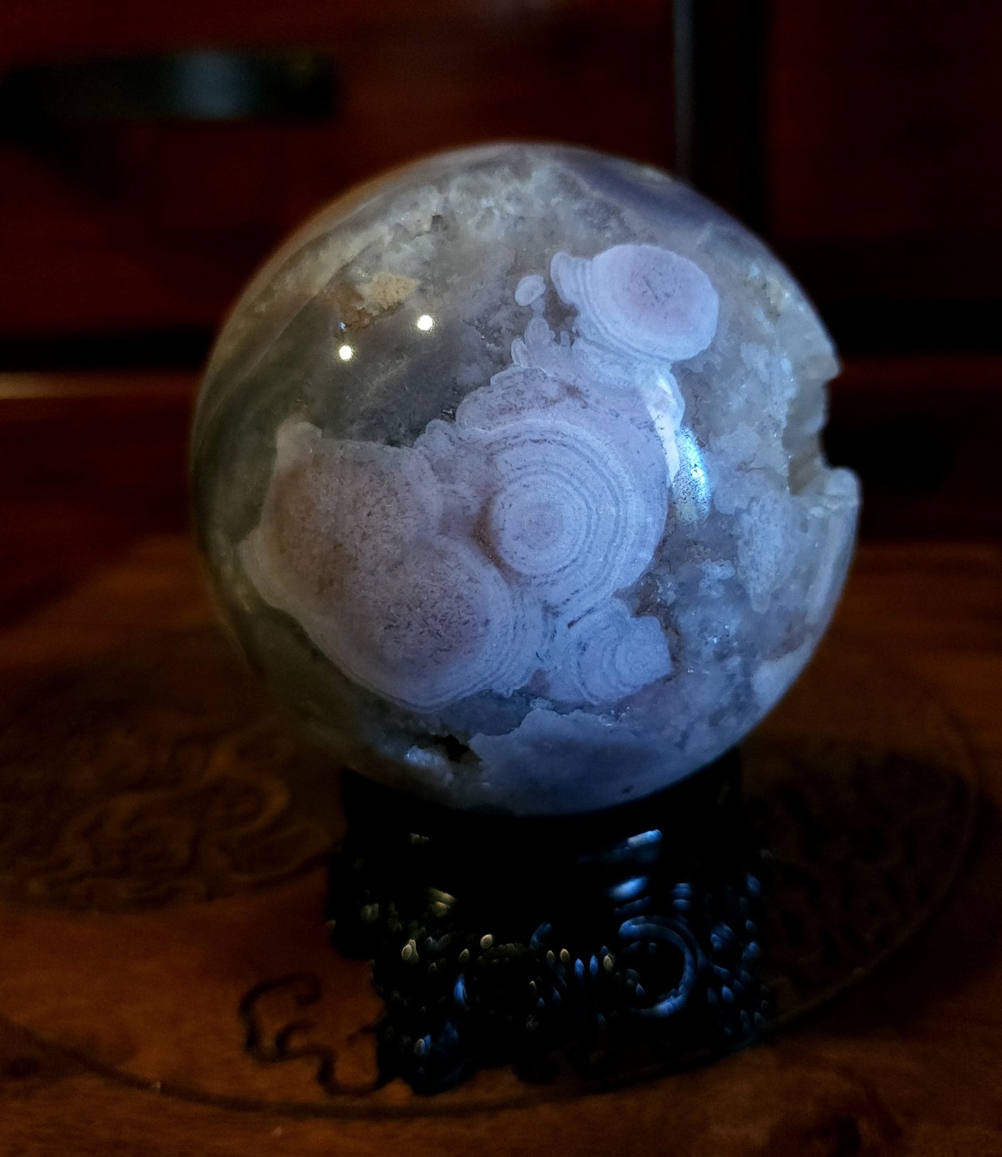 Cherry Blossom Agate Sphere with Druzy