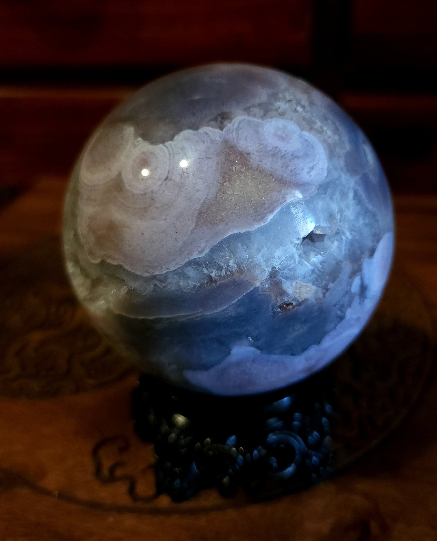 Cherry Blossom Agate Sphere with Druzy