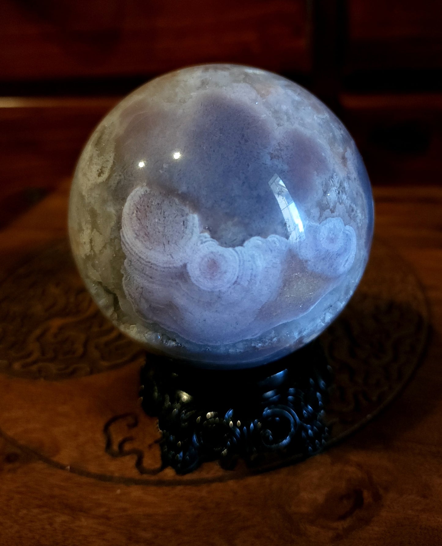Cherry Blossom Agate Sphere with Druzy
