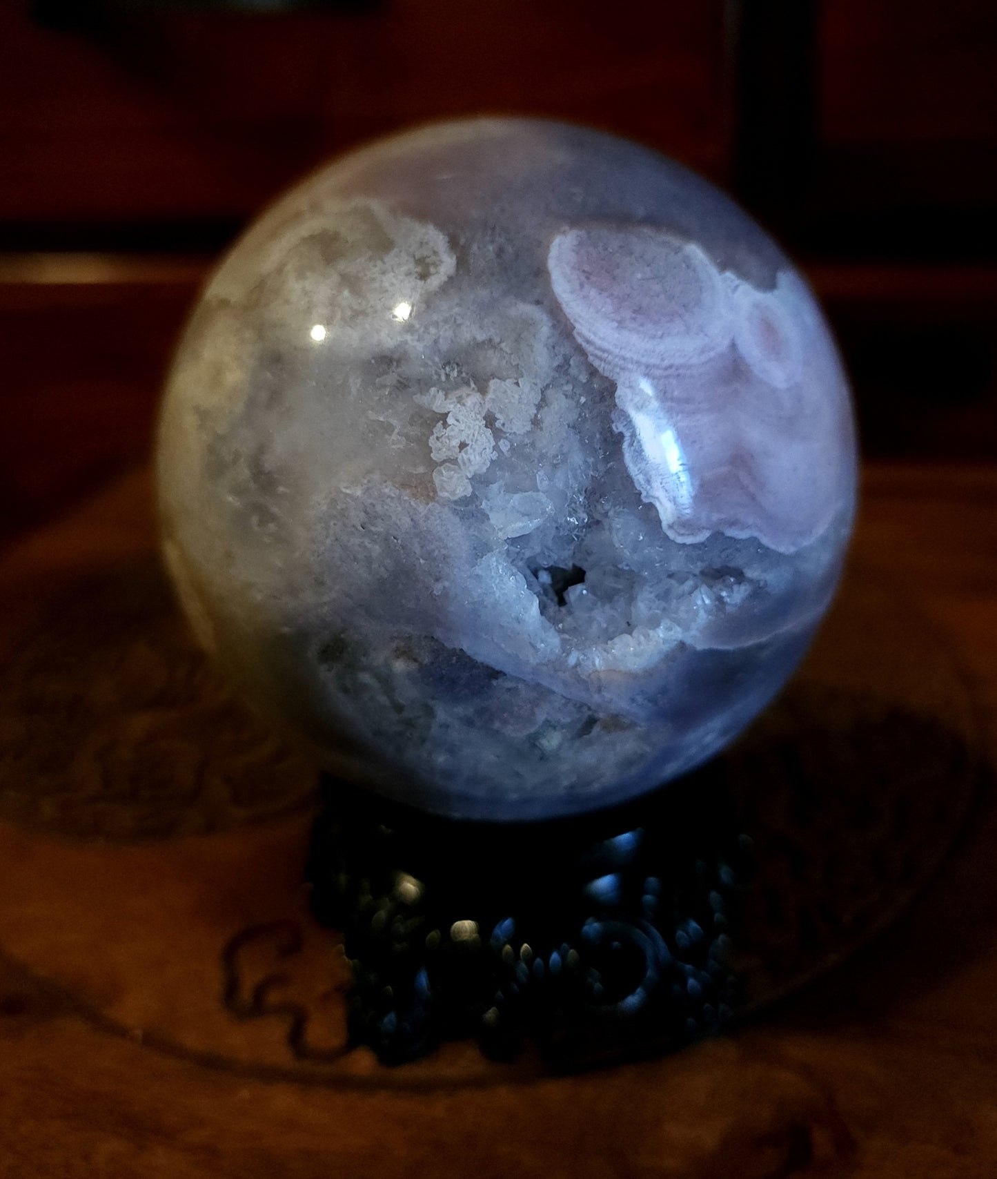 Cherry Blossom Agate Sphere with Druzy
