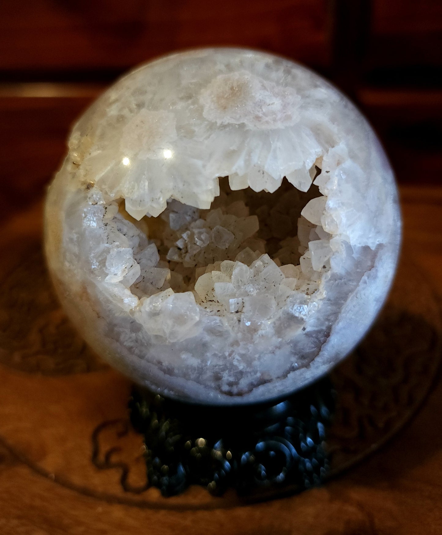 Cherry Blossom Agate Sphere with Druzy