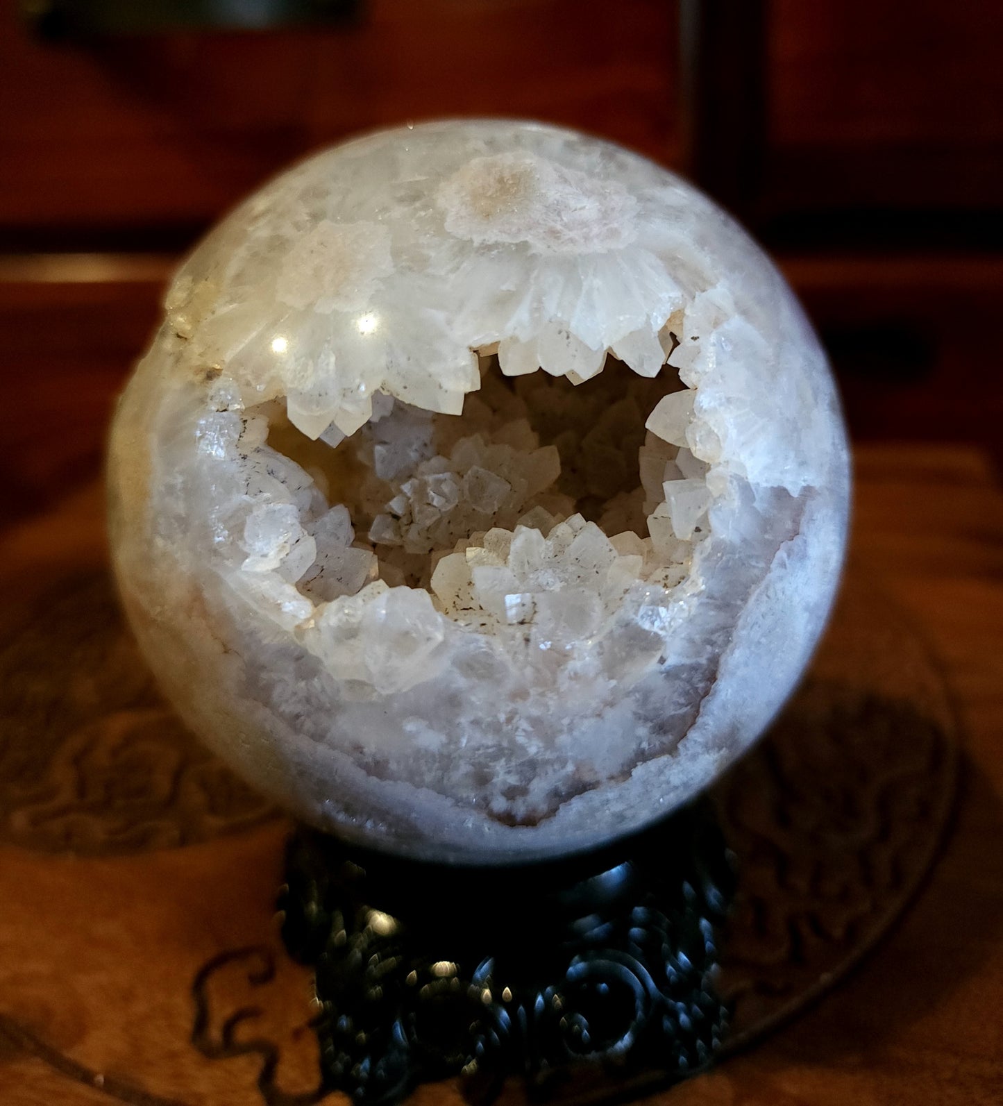Cherry Blossom Agate Sphere with Druzy