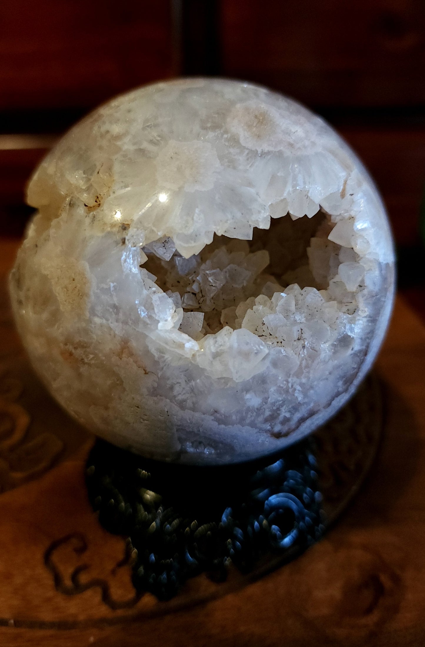 Cherry Blossom Agate Sphere with Druzy