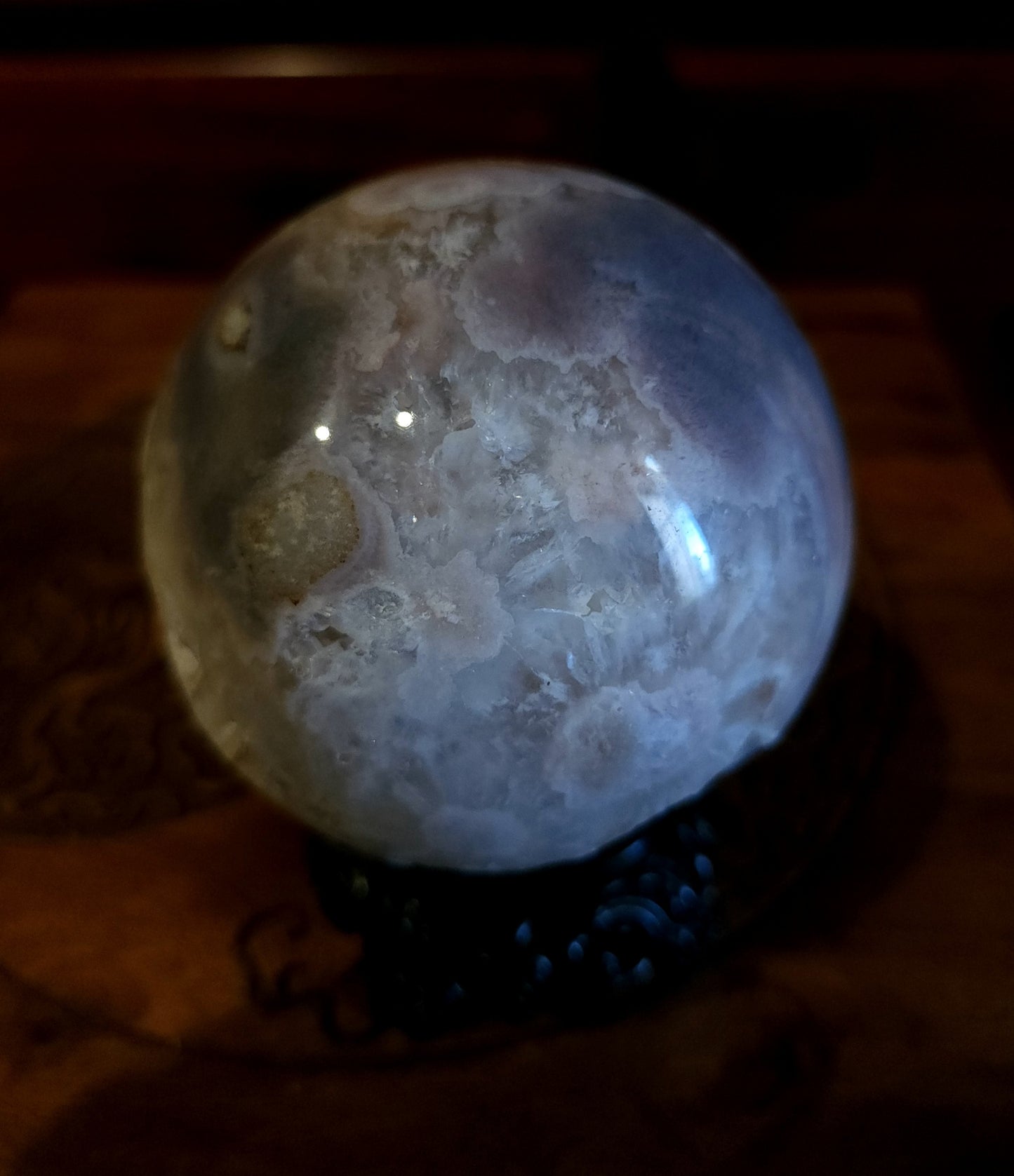 Cherry Blossom Agate Sphere with Druzy