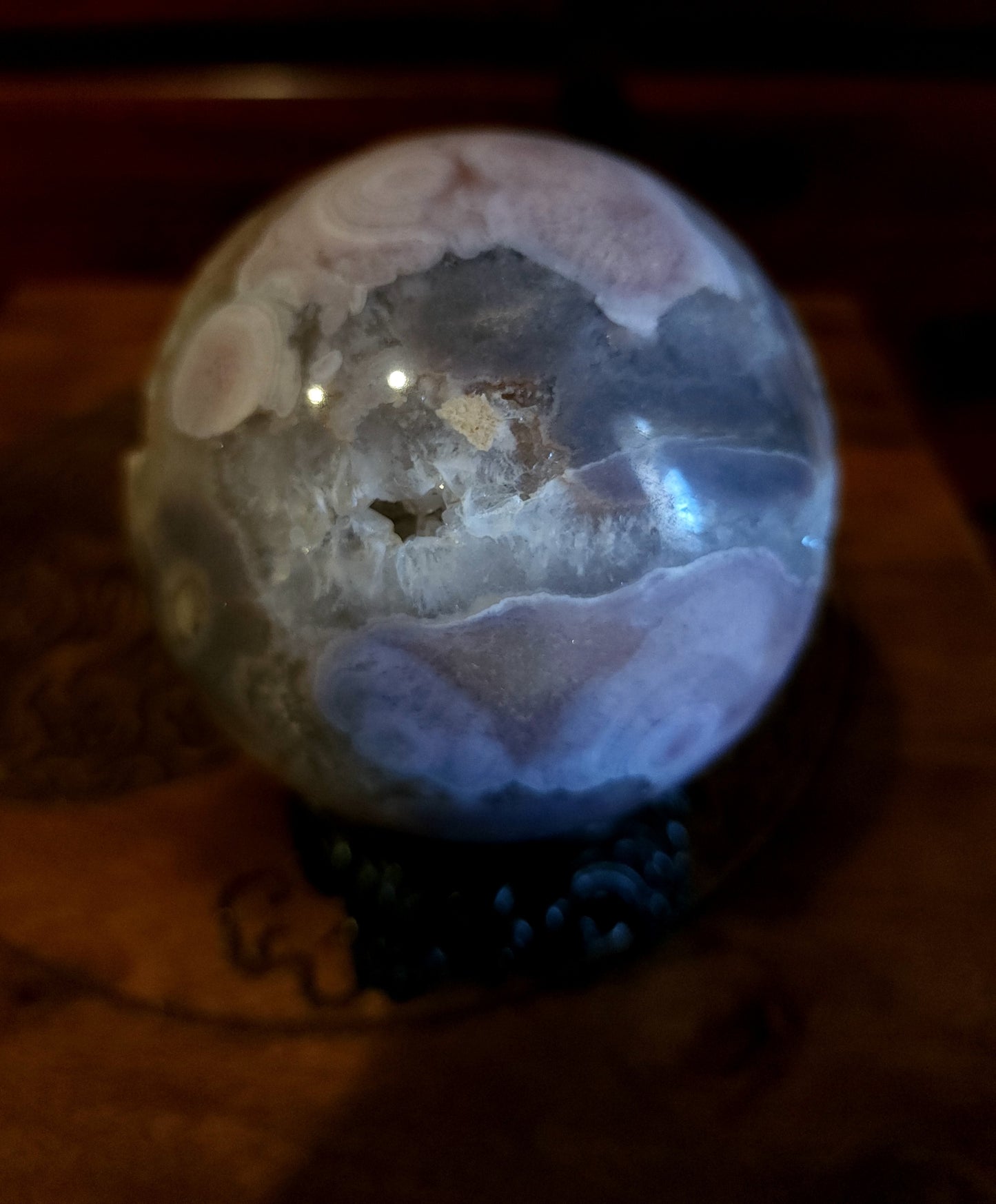 Cherry Blossom Agate Sphere with Druzy