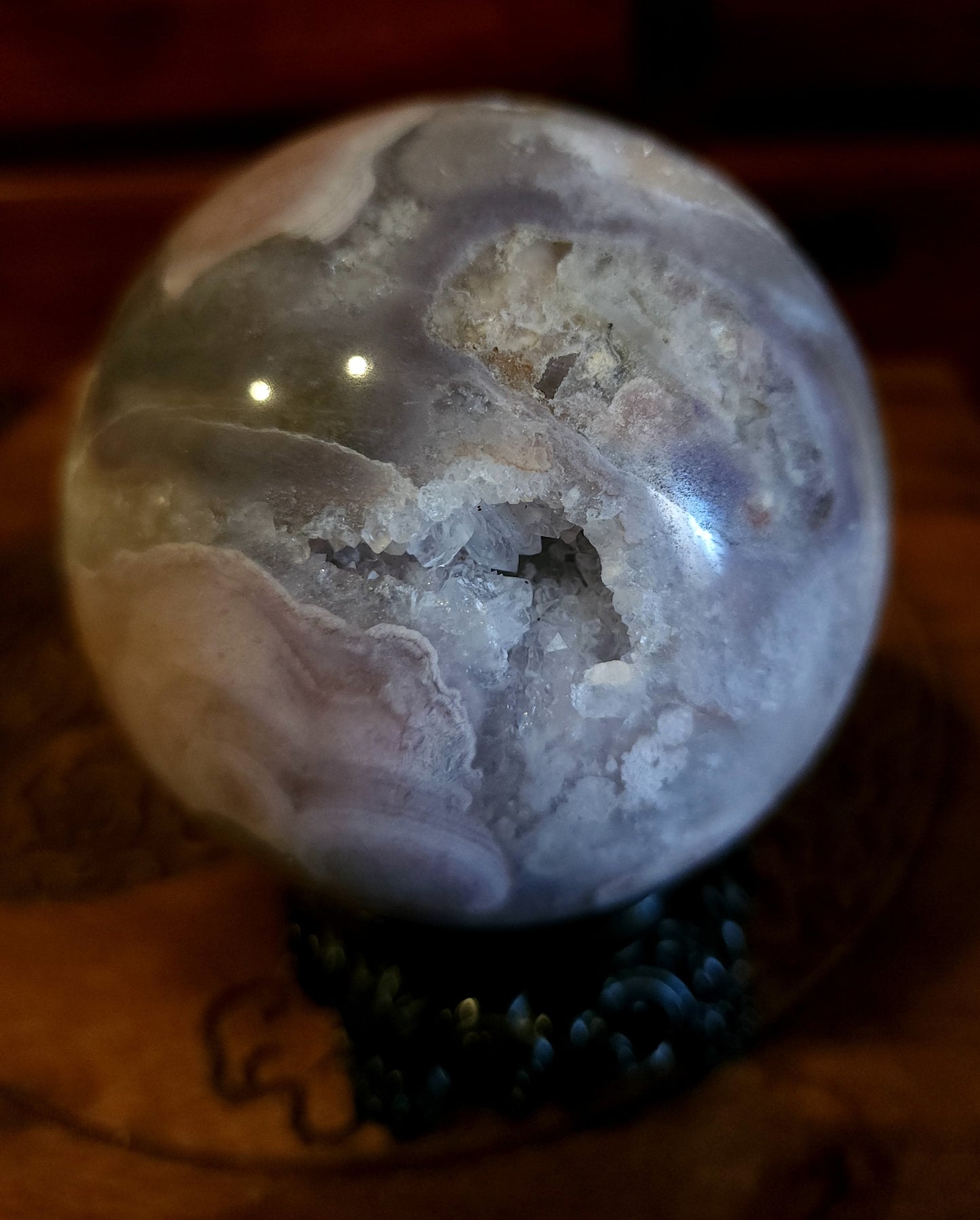 Cherry Blossom Agate Sphere with Druzy