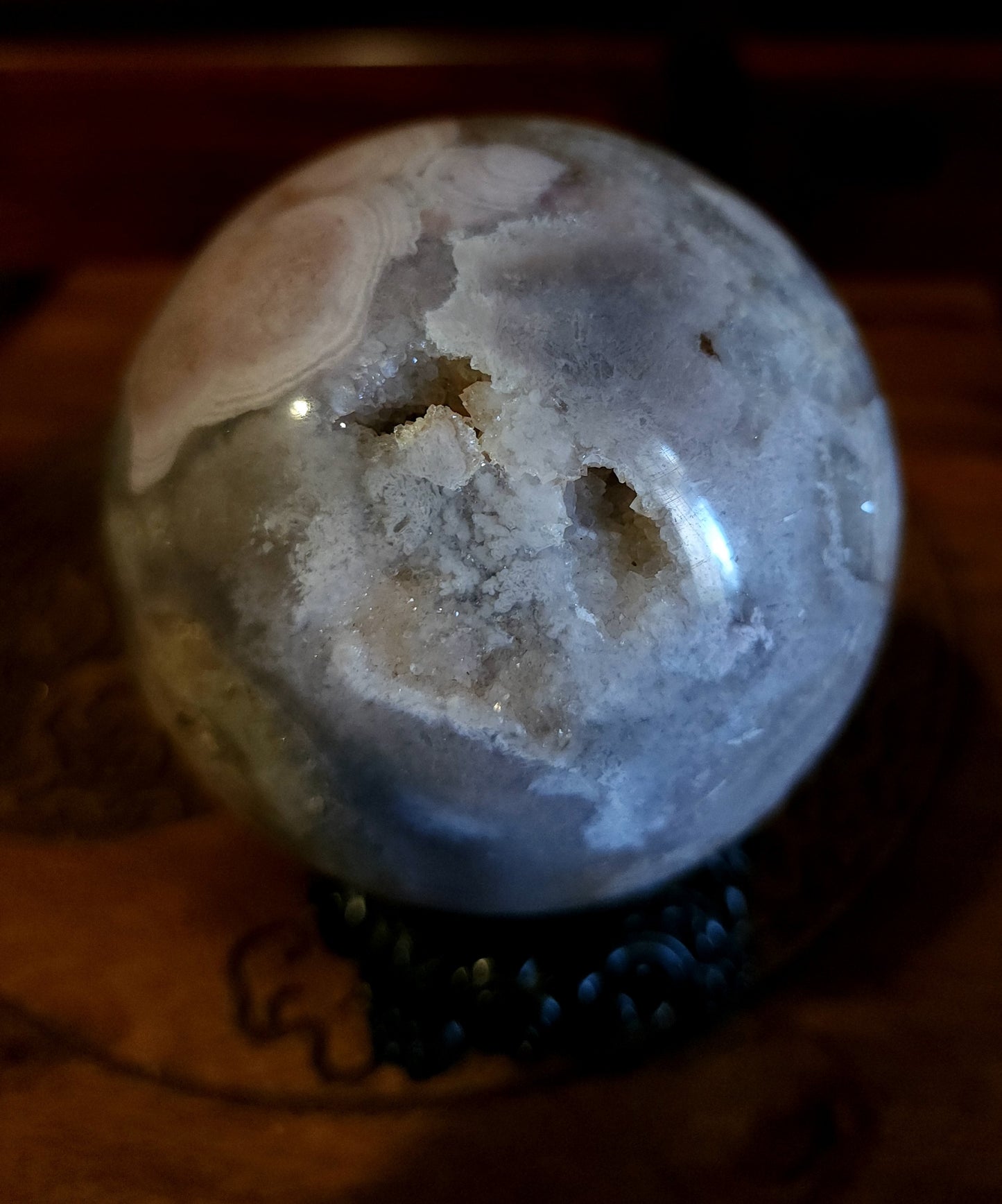 Cherry Blossom Agate Sphere with Druzy
