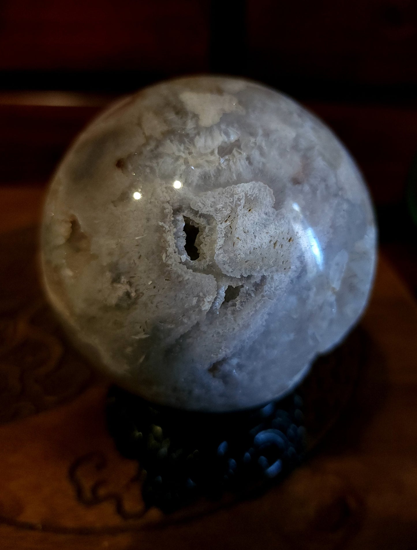 Cherry Blossom Agate Sphere with Druzy