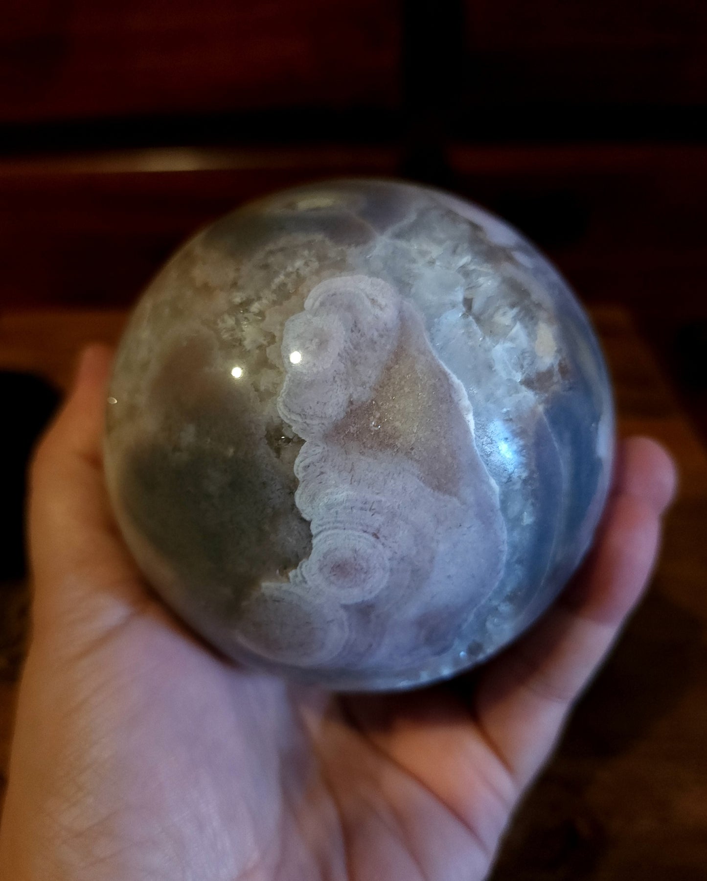 Cherry Blossom Agate Sphere with Druzy