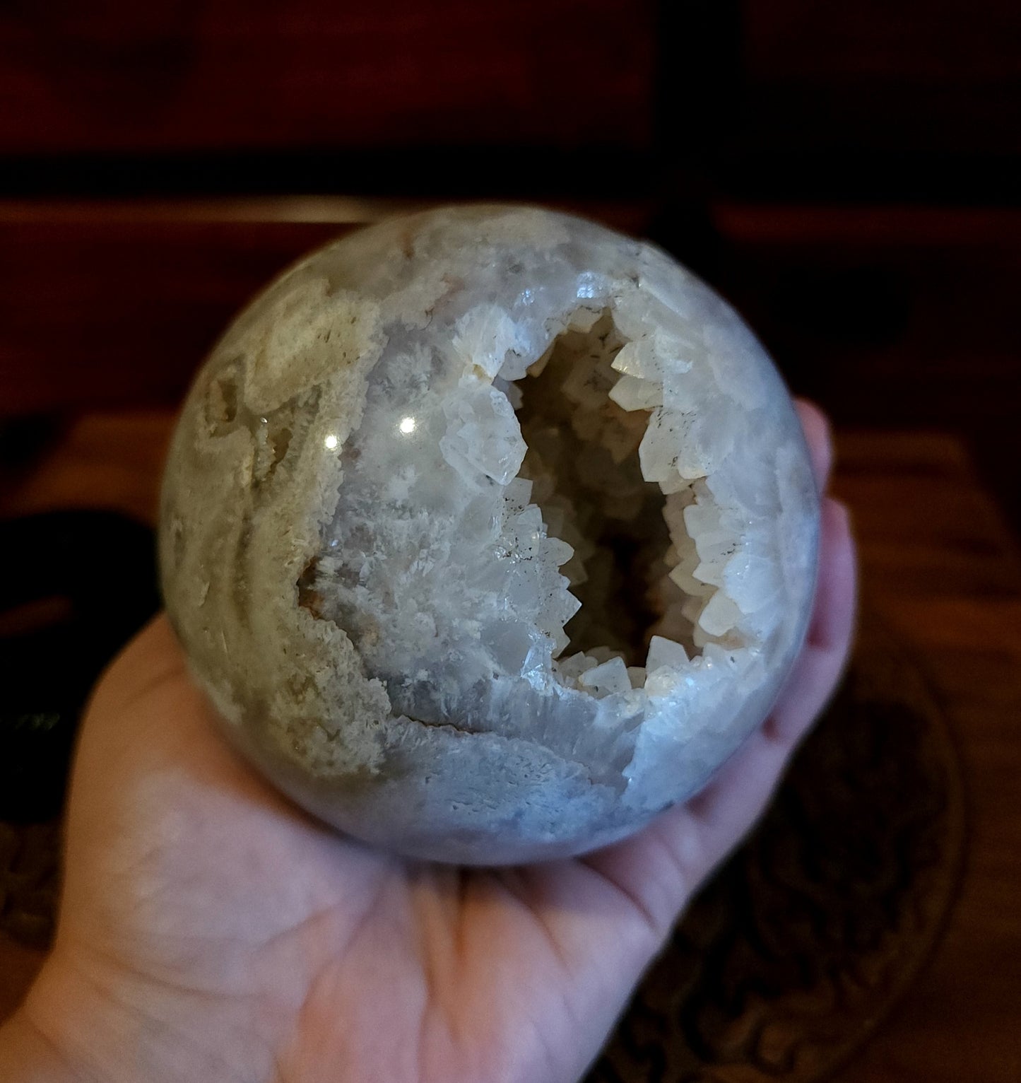 Cherry Blossom Agate Sphere with Druzy