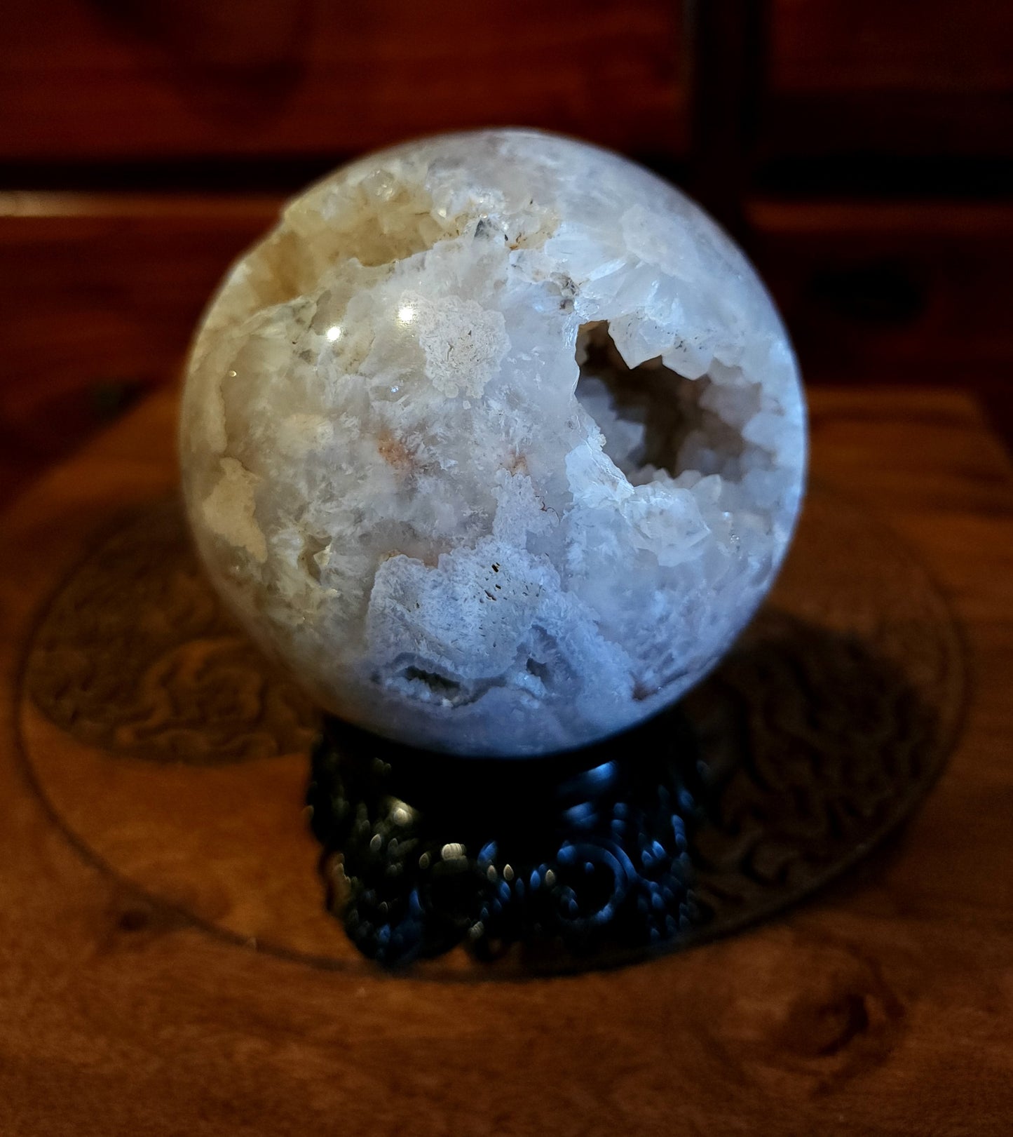 Cherry Blossom Agate Sphere with Druzy