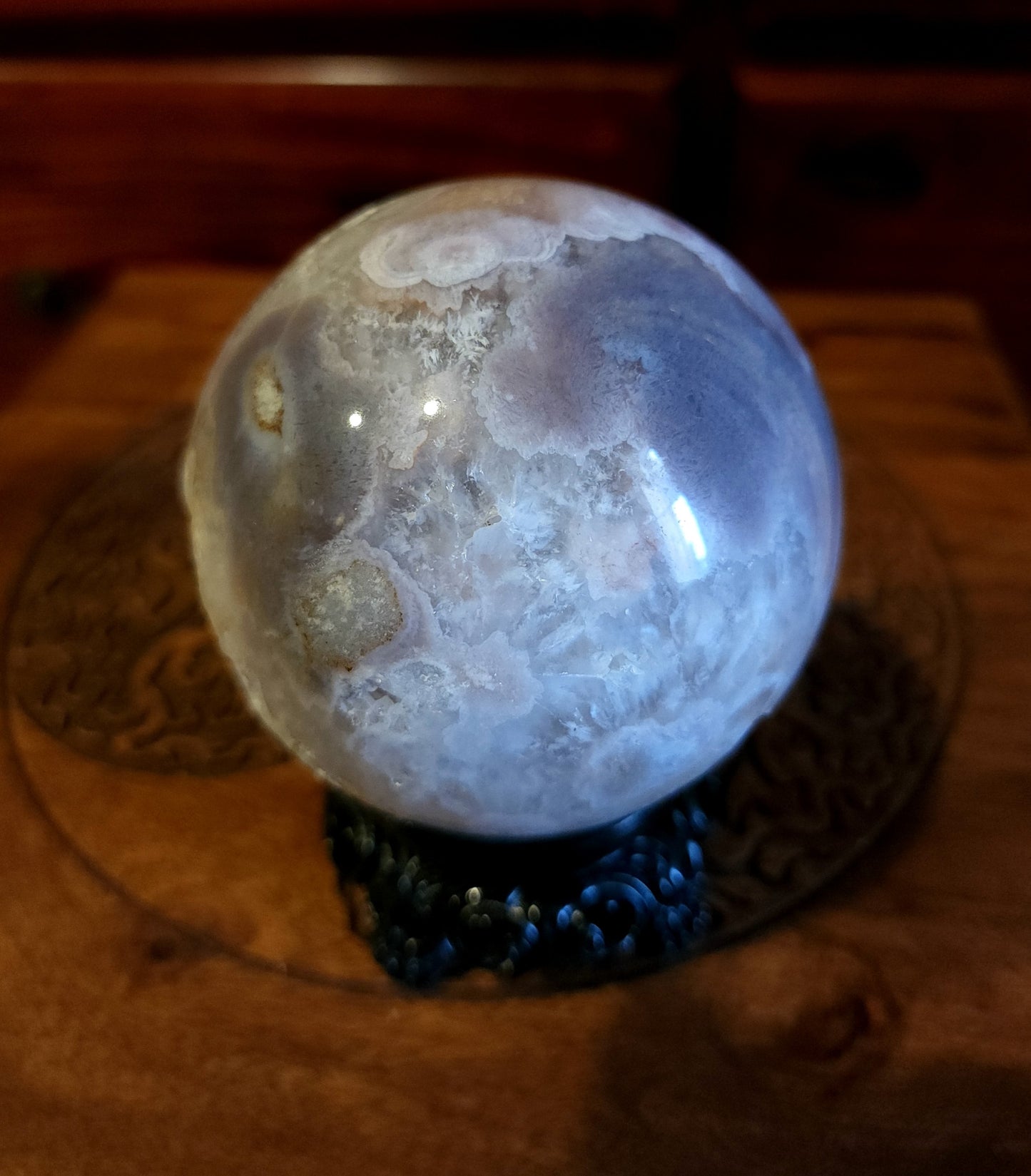 Cherry Blossom Agate Sphere with Druzy
