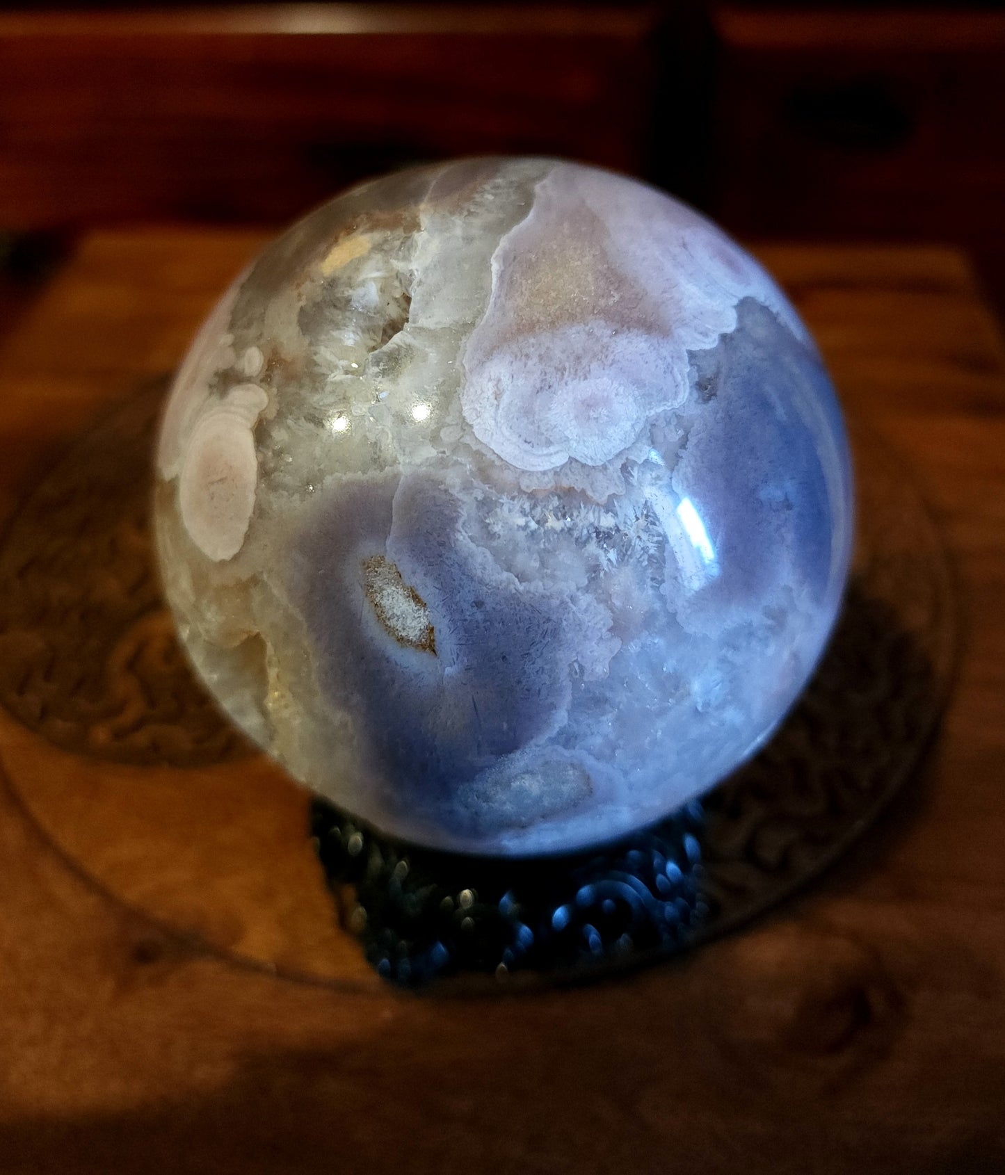 Cherry Blossom Agate Sphere with Druzy