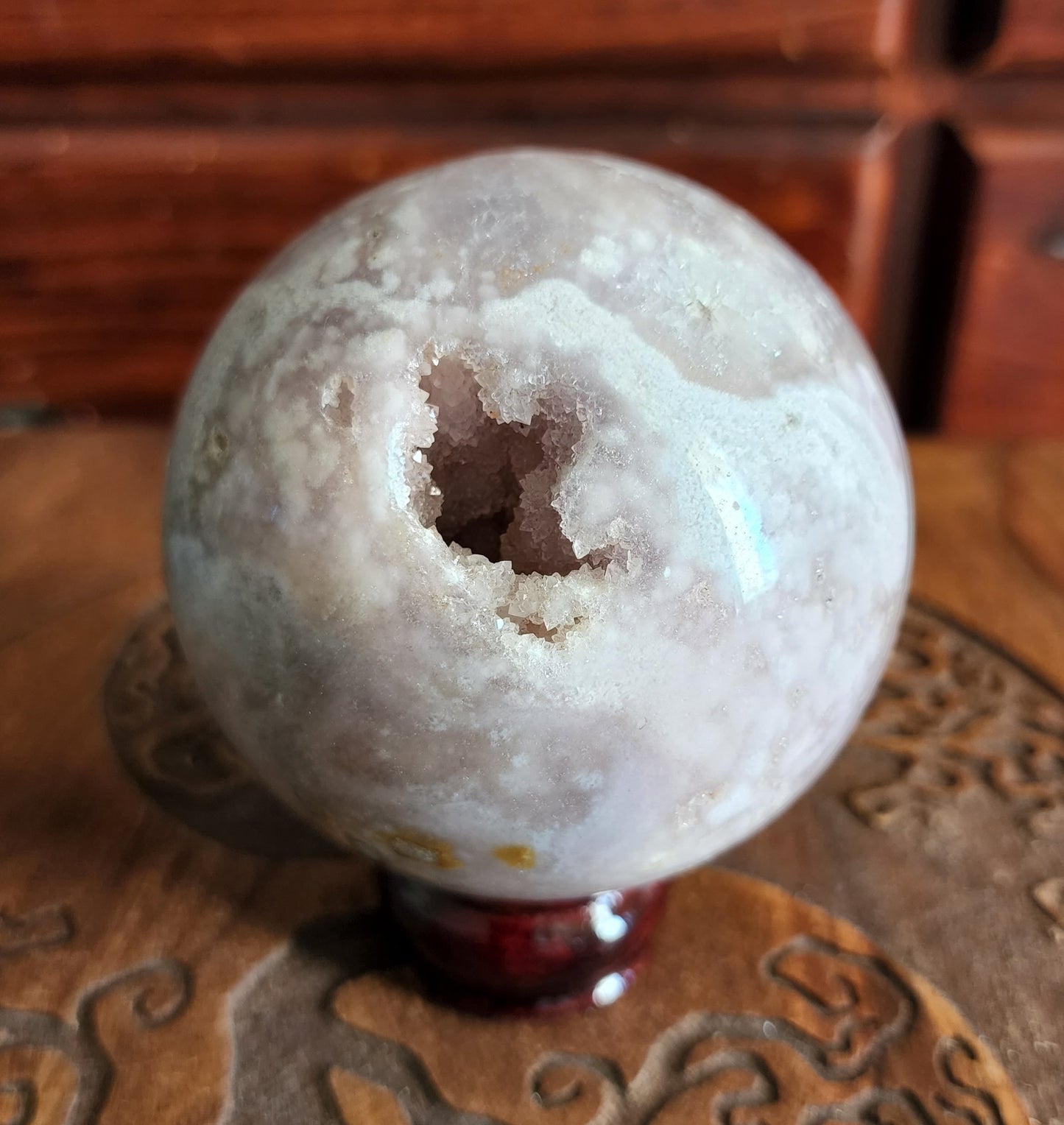 Cherry Blossom Agate Sphere with Druzy