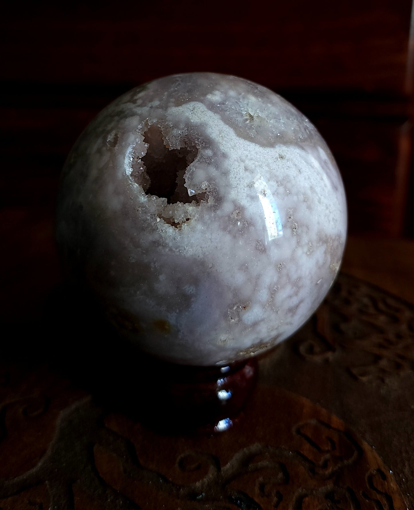 Cherry Blossom Agate Sphere with Druzy