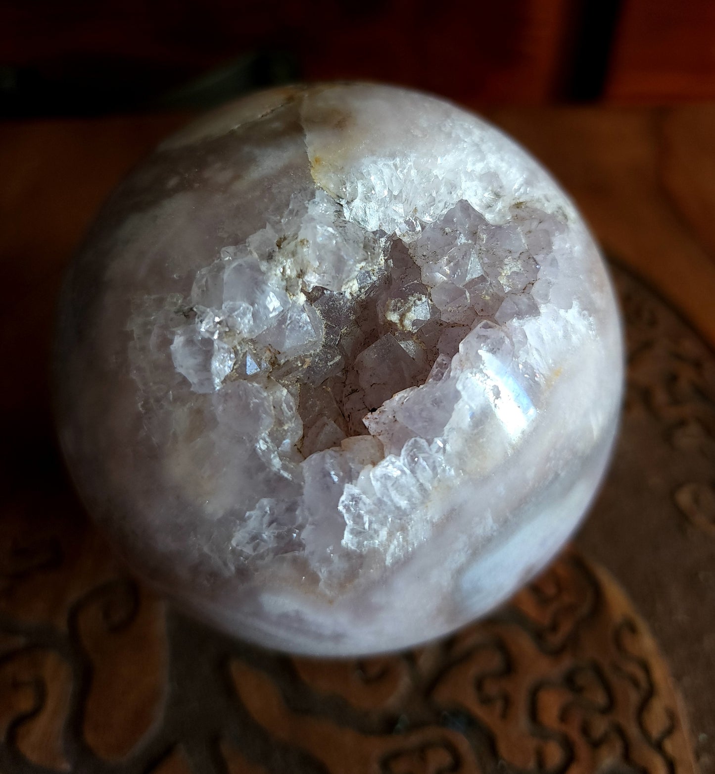 Cherry Blossom Agate Sphere with Druzy