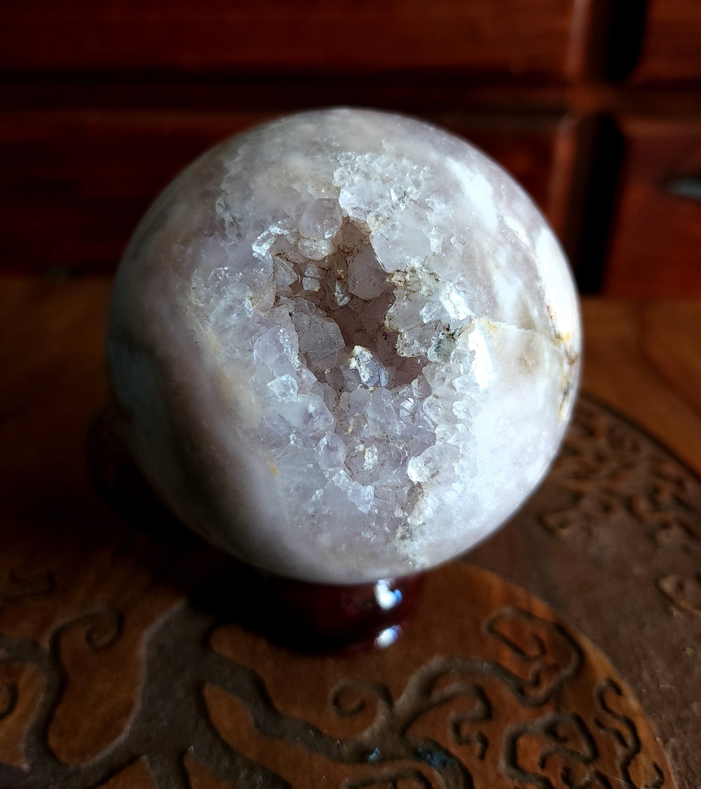 Cherry Blossom Agate Sphere with Druzy