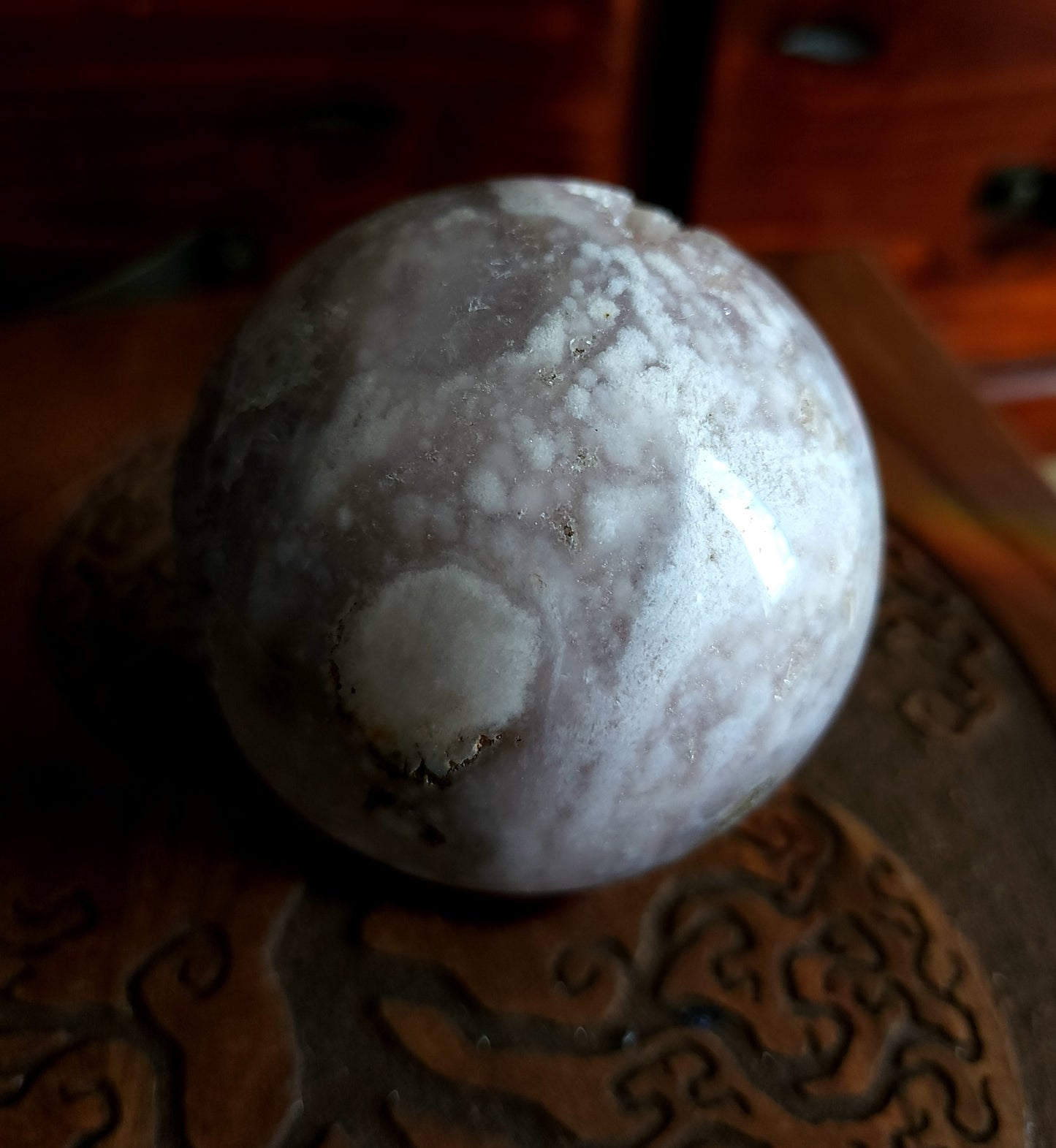 Cherry Blossom Agate Sphere with Druzy